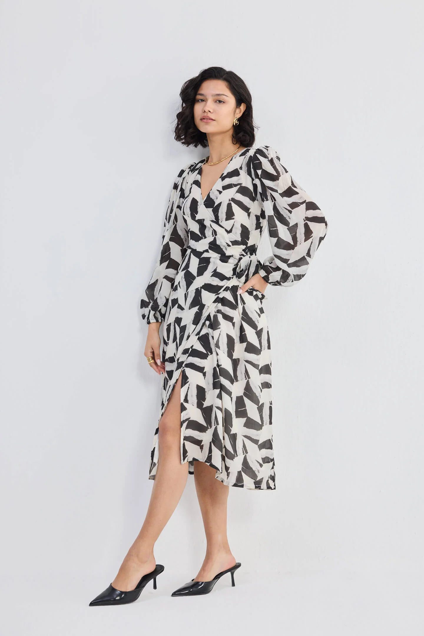 Midi Wrap Dress in Abstract Mosaic - Image 7