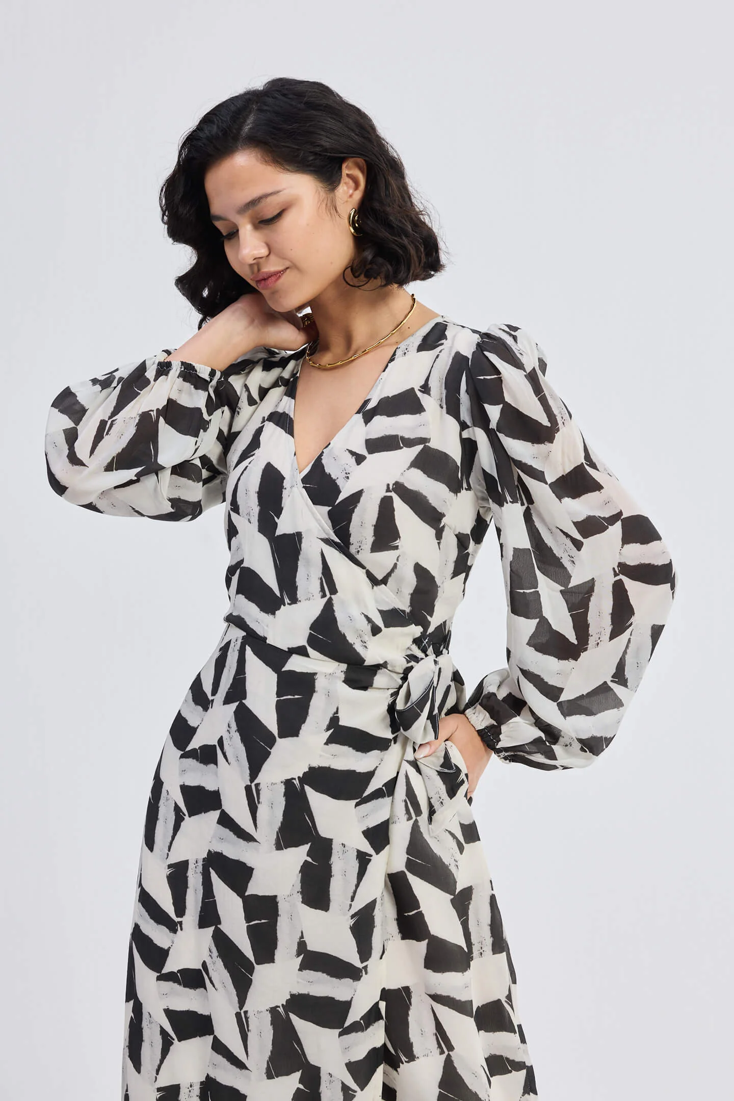 Midi Wrap Dress in Abstract Mosaic - Image 8