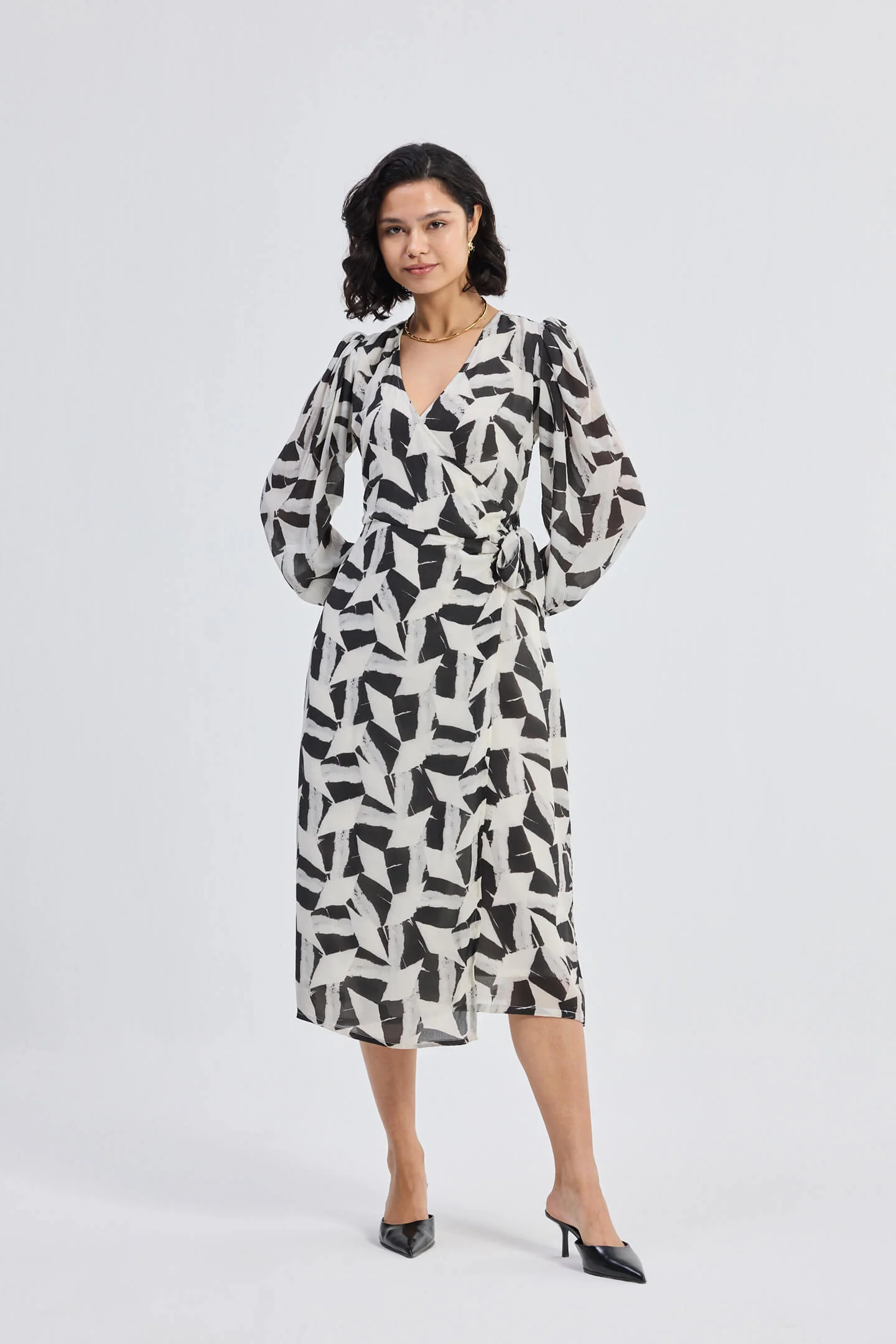 Midi Wrap Dress in Abstract Mosaic - Image 9