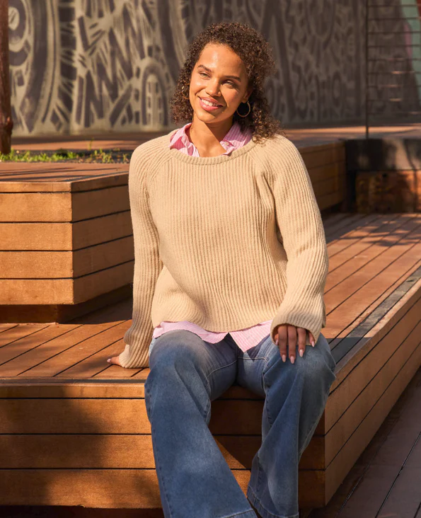 Montauk Shaker Recycled Cashmere Sweater - Oatmeal - Image 4
