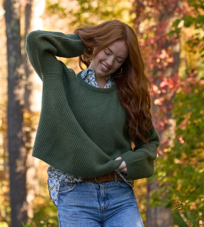Montauk Shaker Recycled Cashmere Sweater - Olive - Image 2