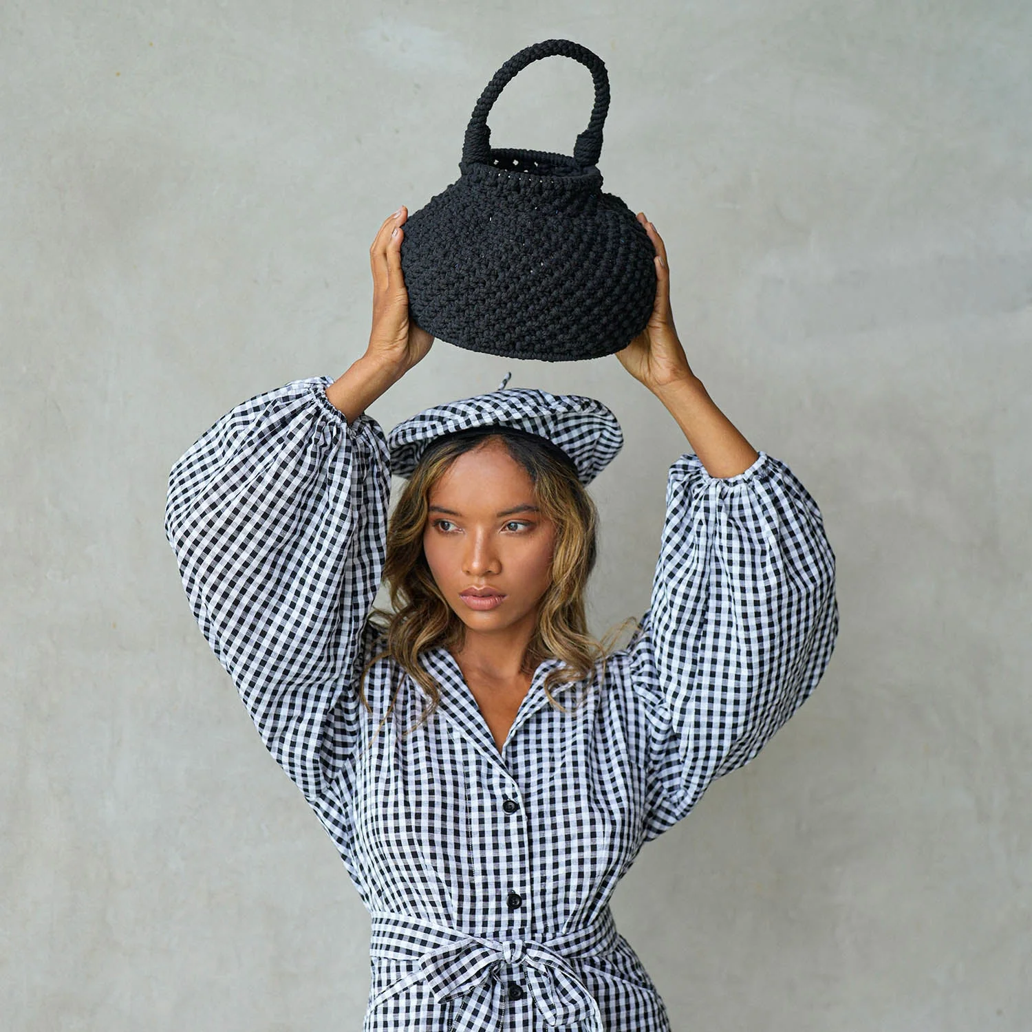 NAGA Macrame Bucket Bag In Black - Image 3