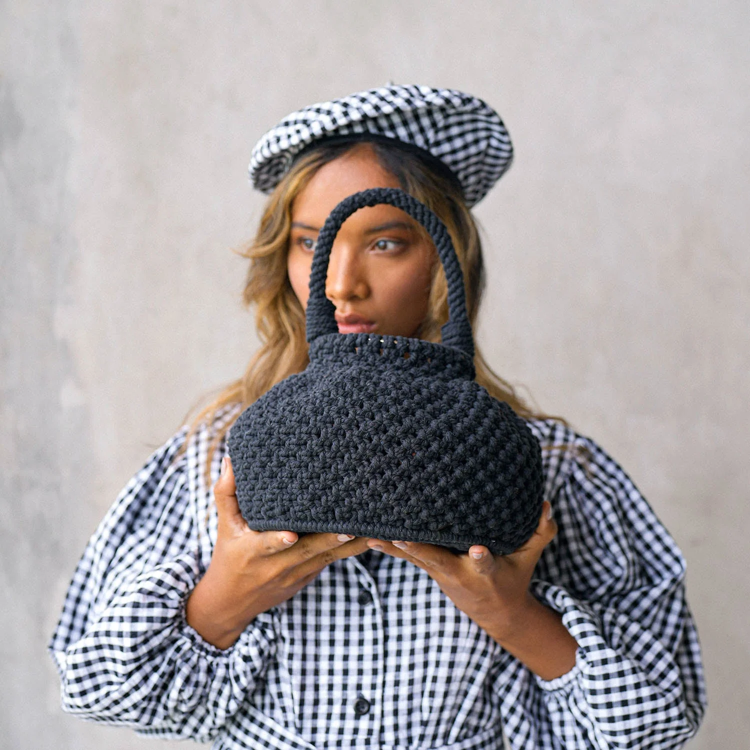 NAGA Macrame Bucket Bag In Black - Image 4