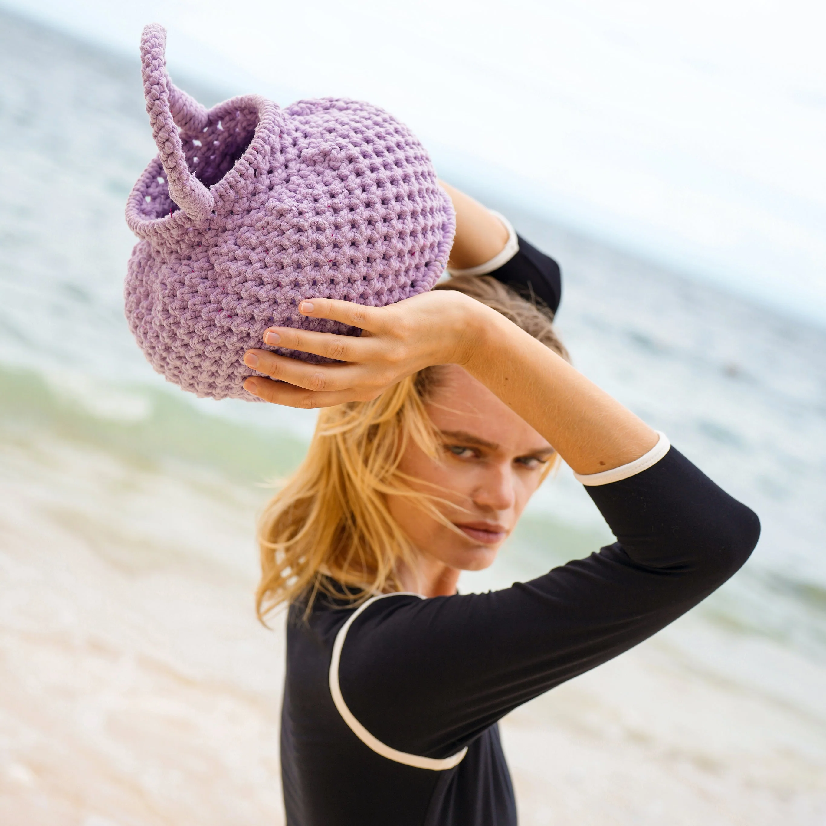Naga Macrame Bucket Bag, in Periwinkle Purple - Image 2