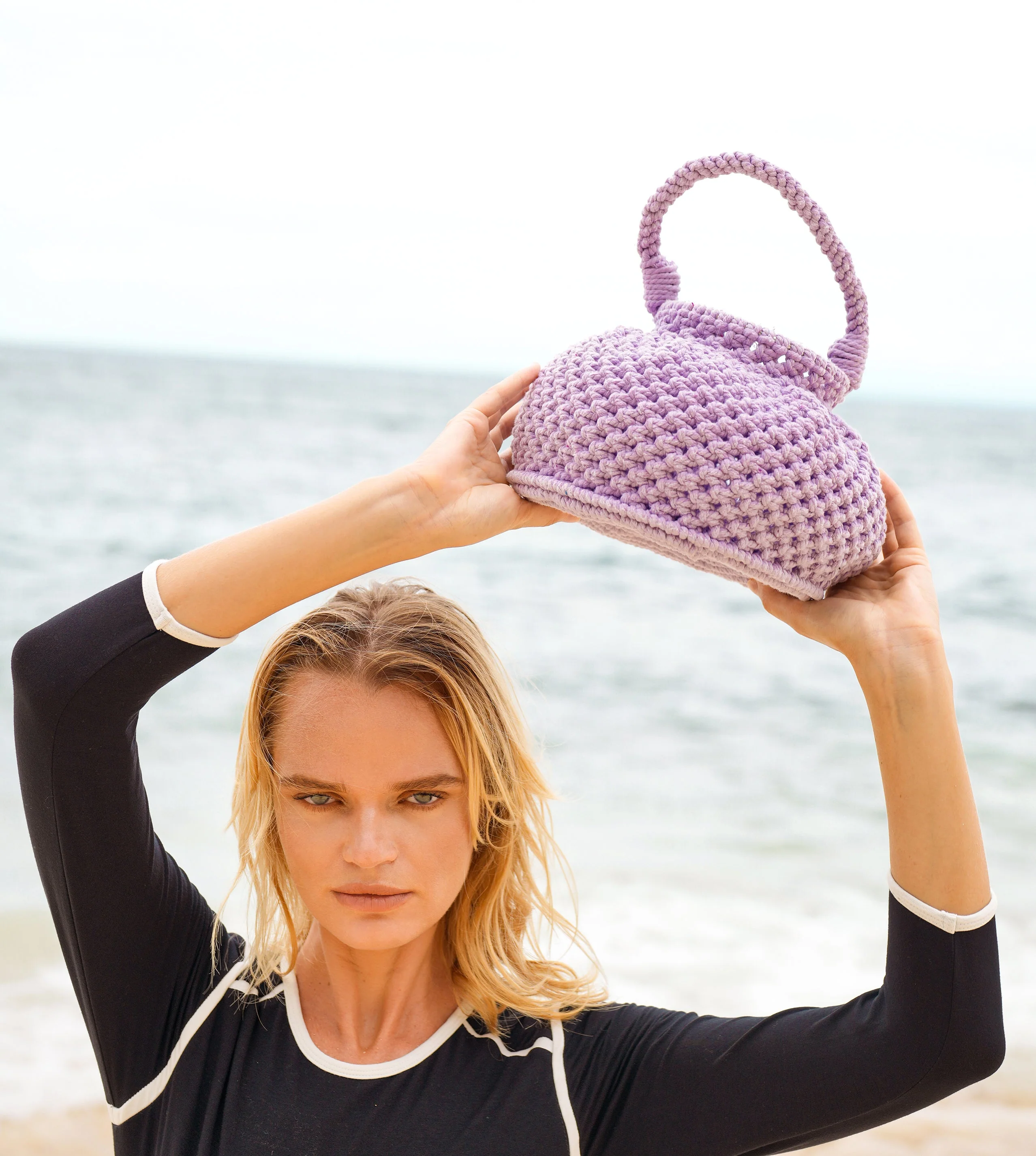 Naga Macrame Bucket Bag, in Periwinkle Purple - Image 3
