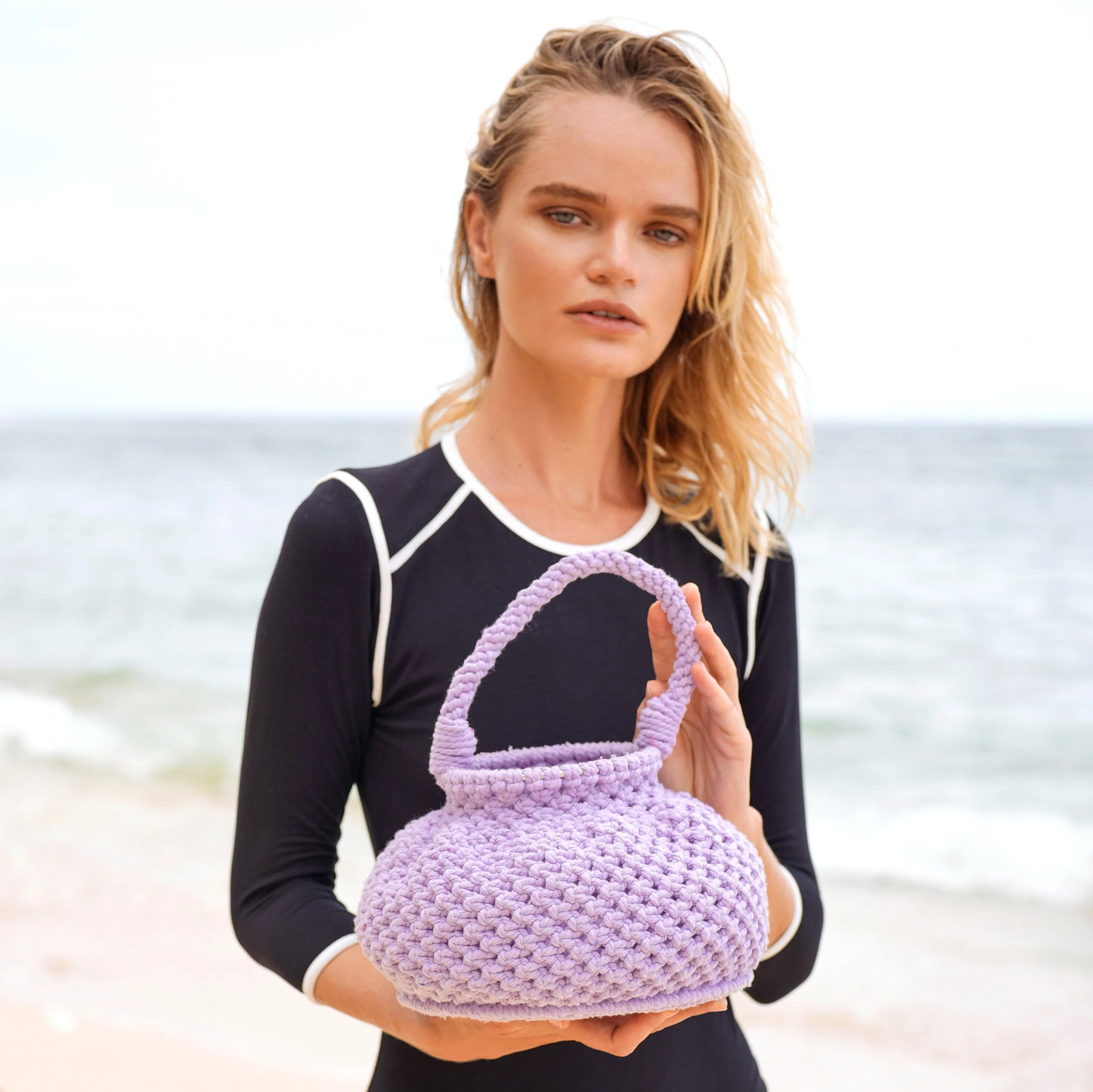Naga Macrame Bucket Bag, in Periwinkle Purple - Image 4