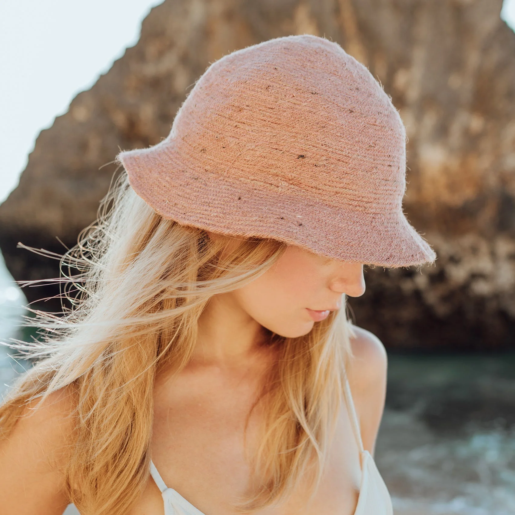 NALA Safari Jute Straw Hat In Blush Rose - Image 2