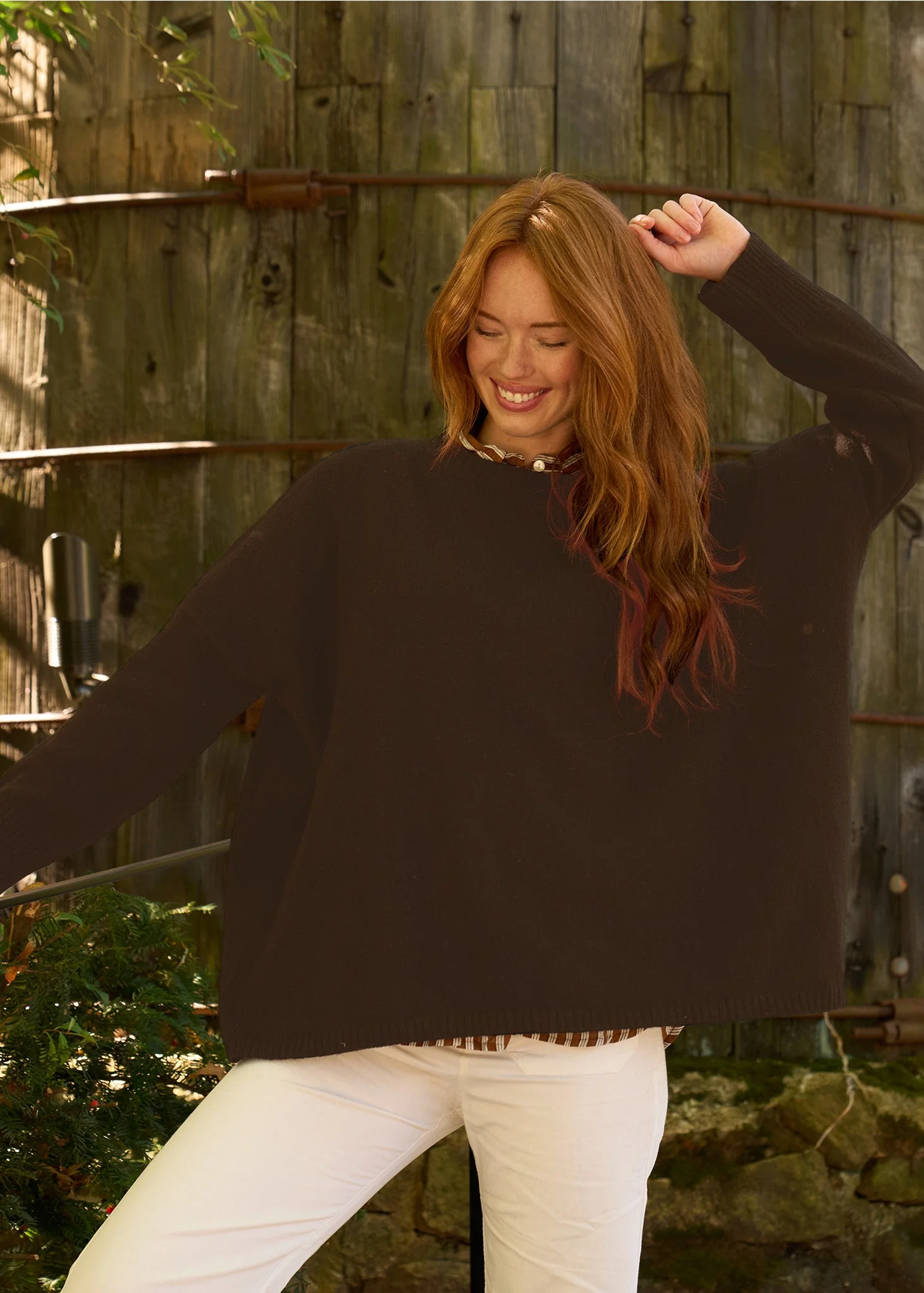 Nantucket Boxy Recycled Cashmere Sweater - Chocolate - Image 2