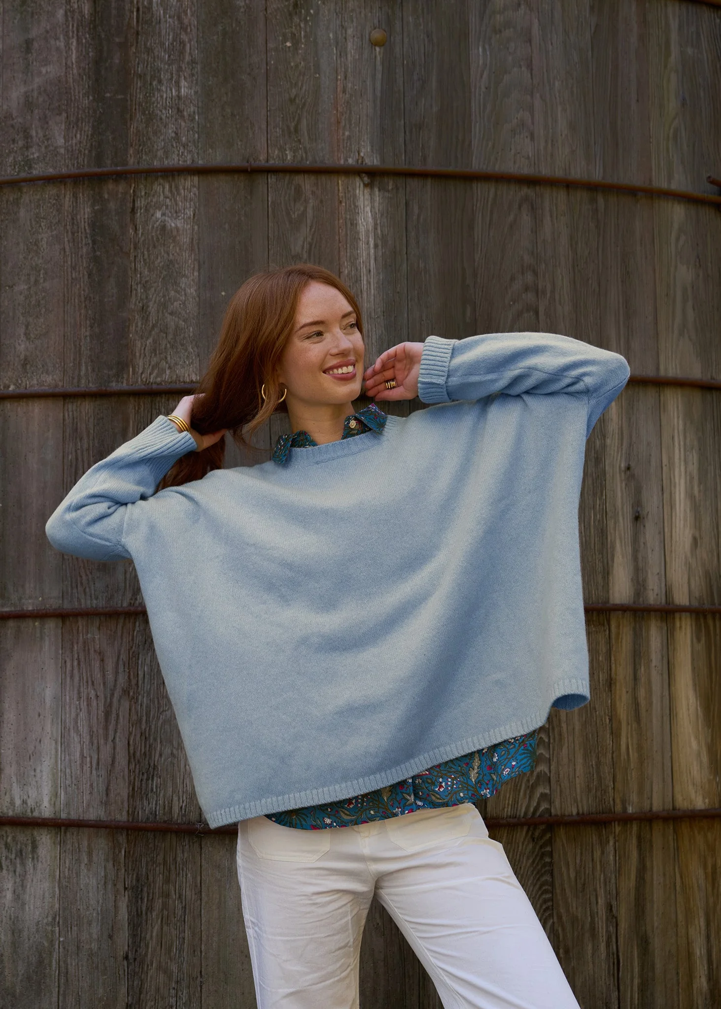 Nantucket Boxy Recycled Cashmere Sweater - Ice Blue - Image 2