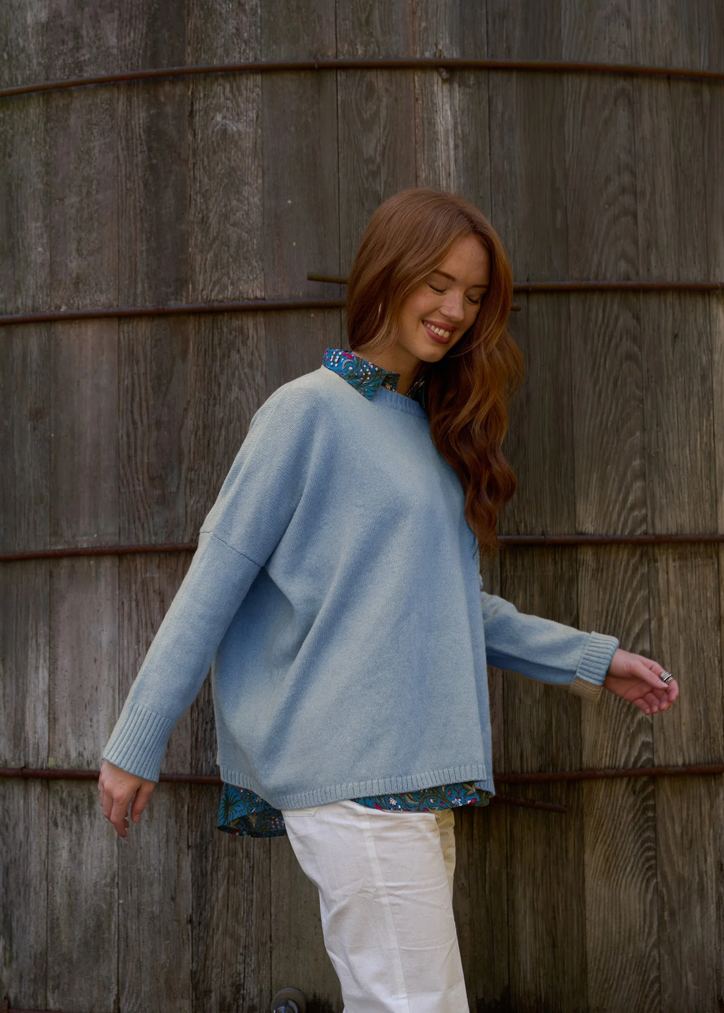 Nantucket Boxy Recycled Cashmere Sweater - Ice Blue - Image 3