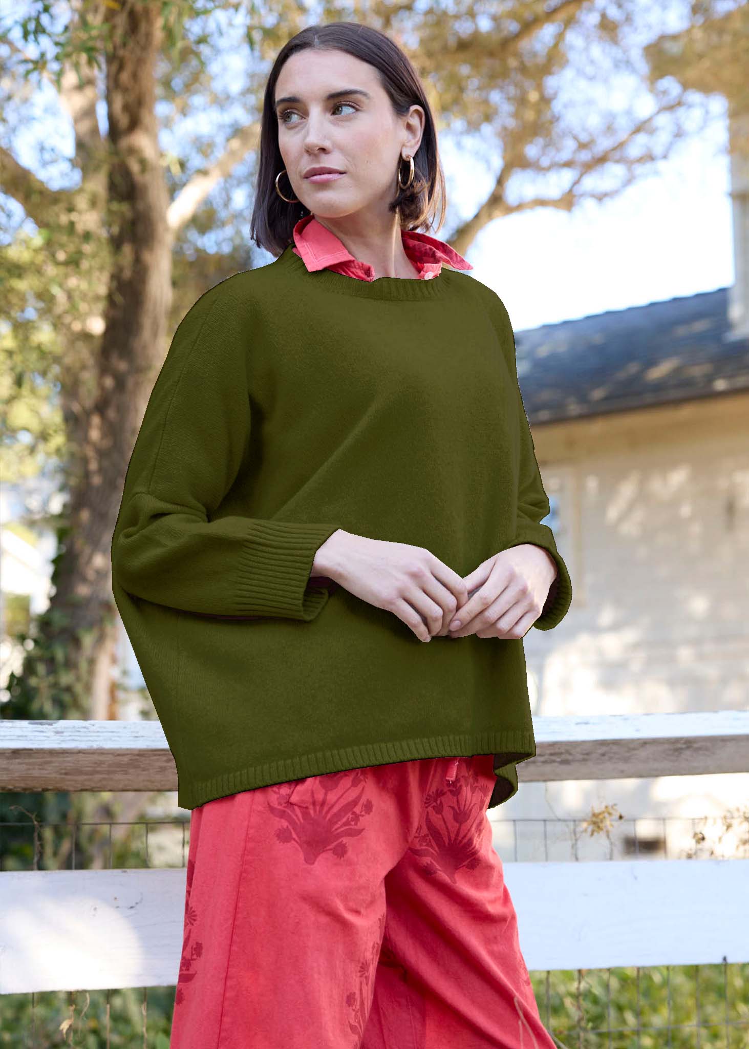 Nantucket Boxy Recycled Cashmere Sweater - Olive Oil - Image 2
