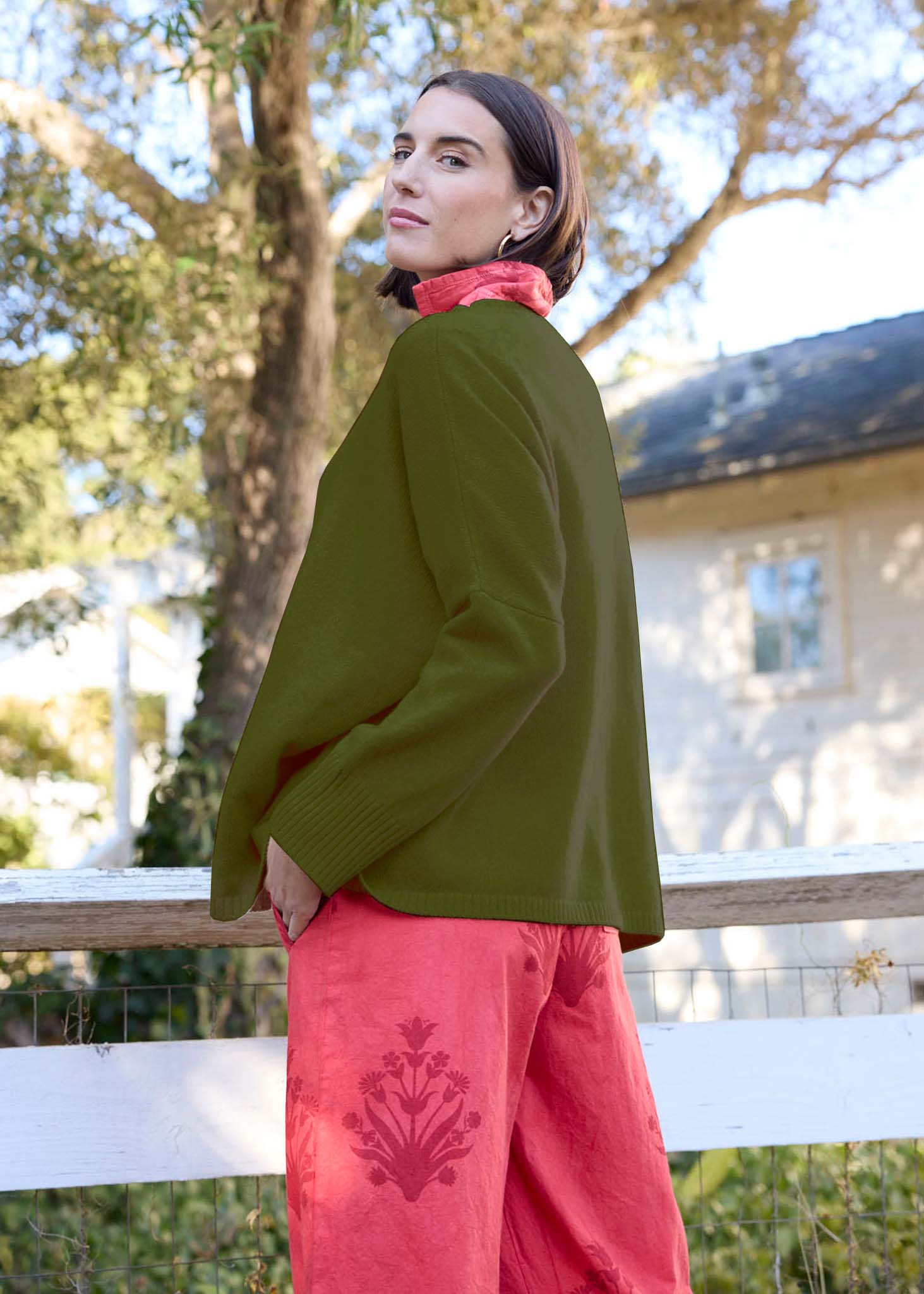 Nantucket Boxy Recycled Cashmere Sweater - Olive Oil - Image 3
