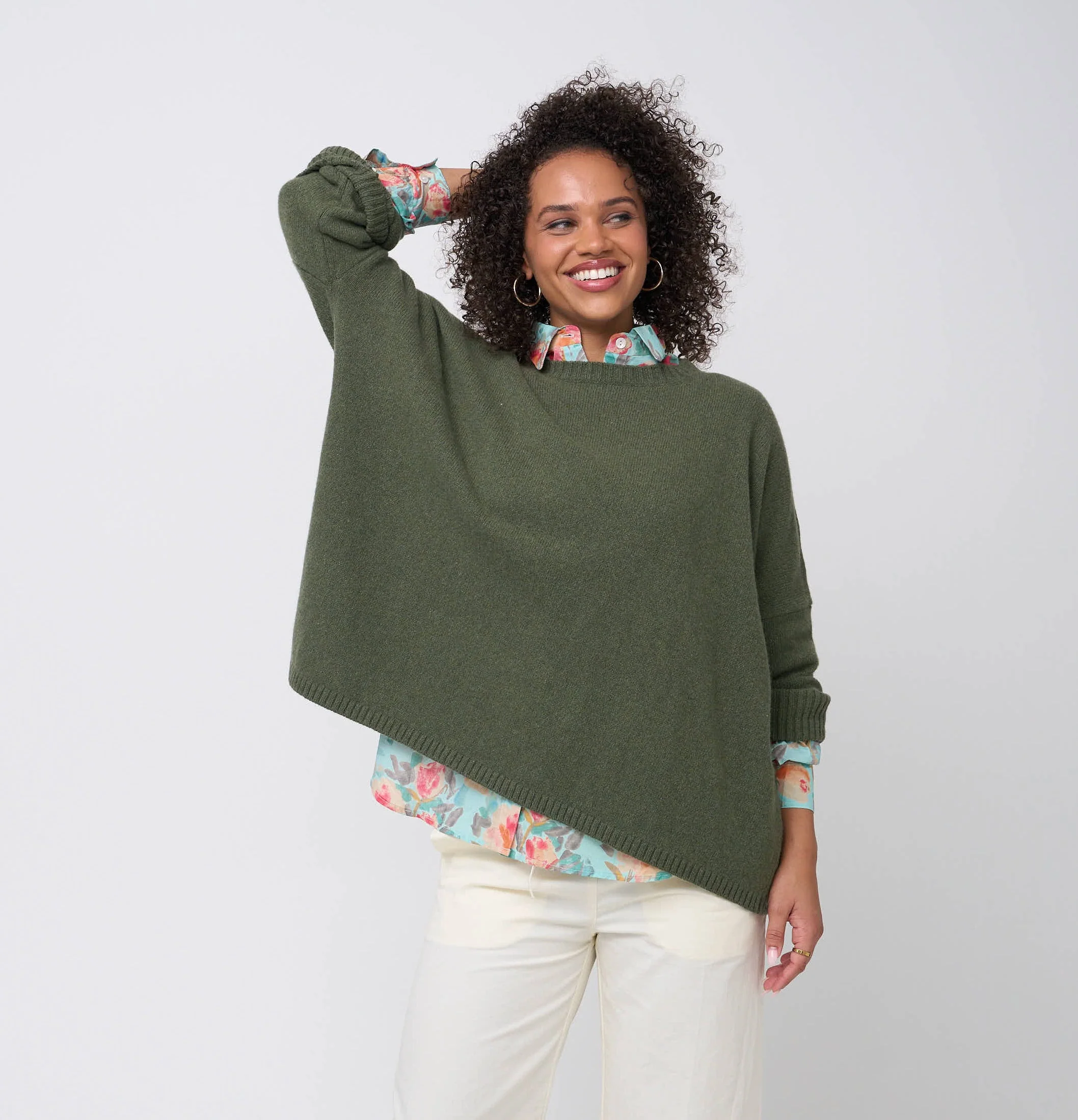 Nantucket Boxy Recycled Cashmere Sweater - Olive Oil - Image 6