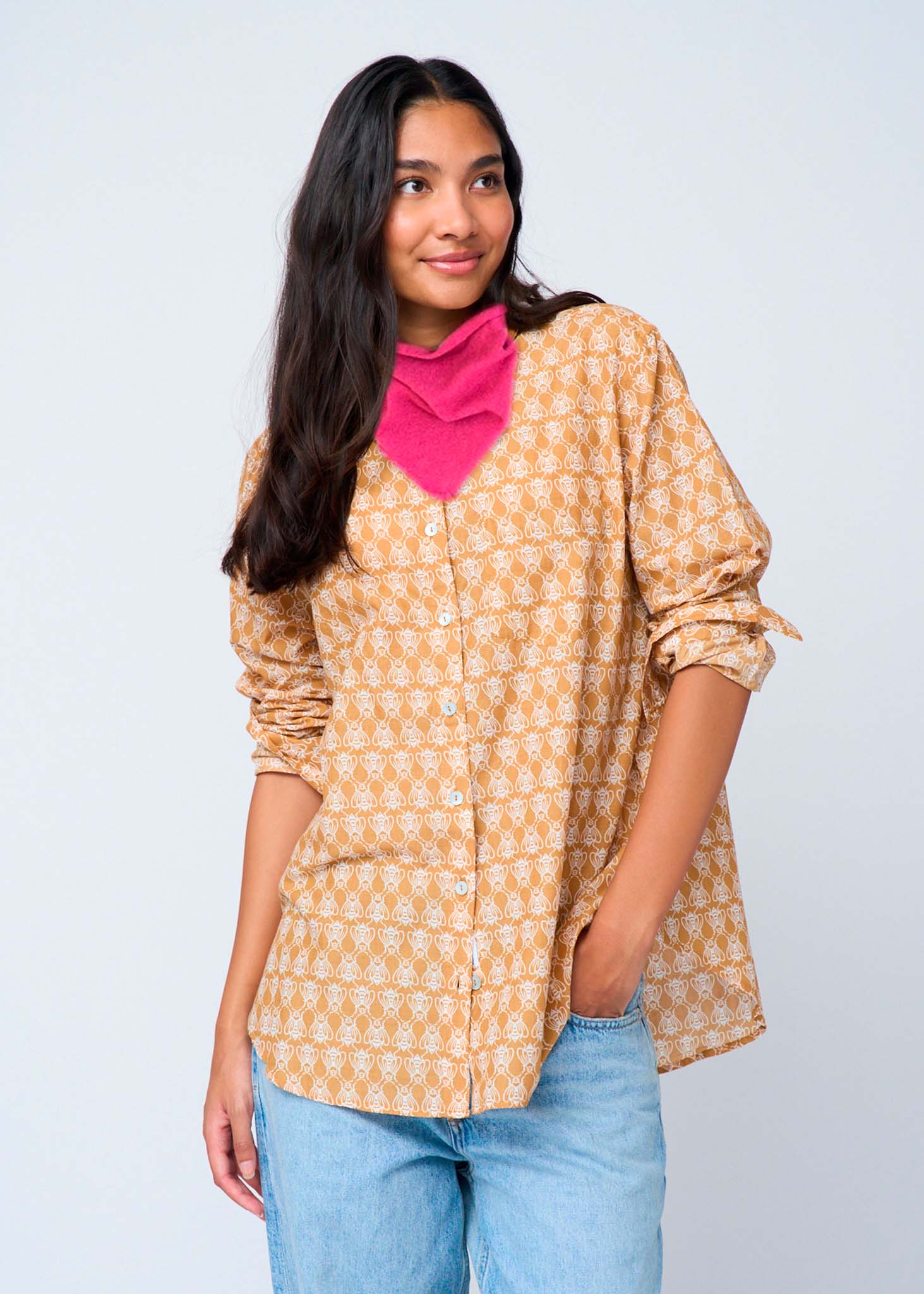 Newport Triangle Recycled Cashmere Scarf - Fuchsia - Image 3