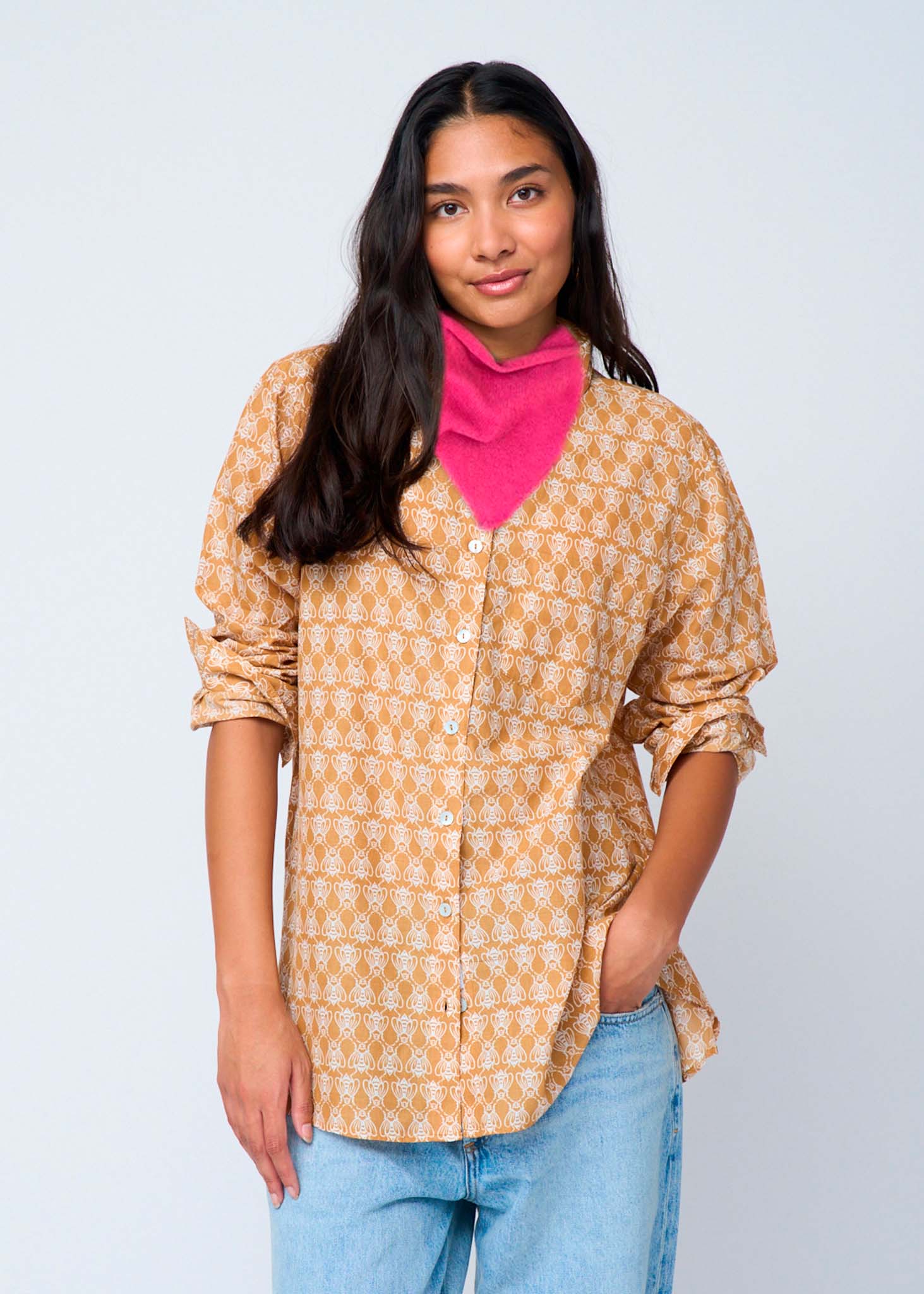 Newport Triangle Recycled Cashmere Scarf - Fuchsia - Image 4