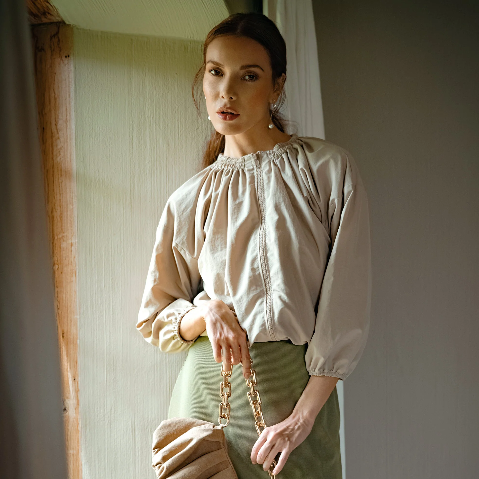 NORMA Recycled Ruffle Jacket, in Beige - Image 4