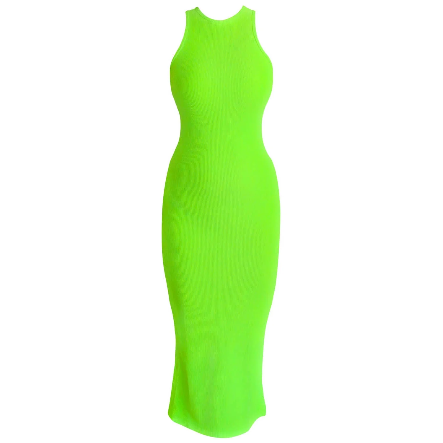 OLA Recycled Rib Midi Dress In Neon Green - Image 5