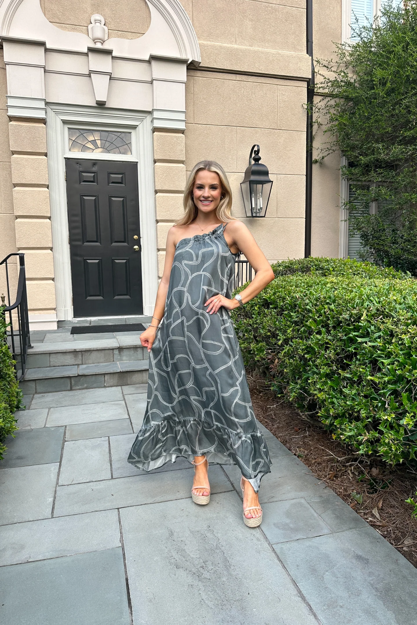 One Shoulder Maxi Dress in Abstract Stripes - Image 10