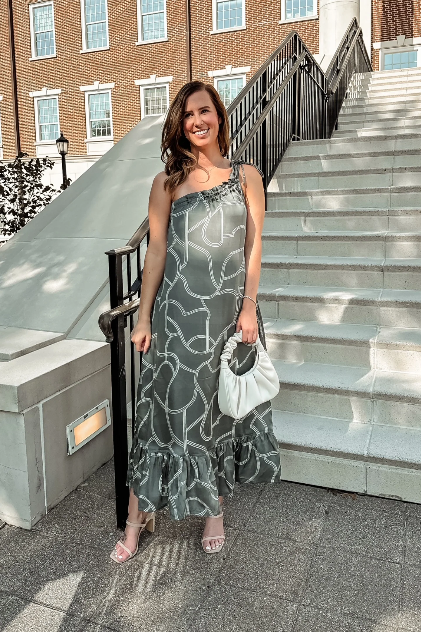 One Shoulder Maxi Dress in Abstract Stripes - Image 11