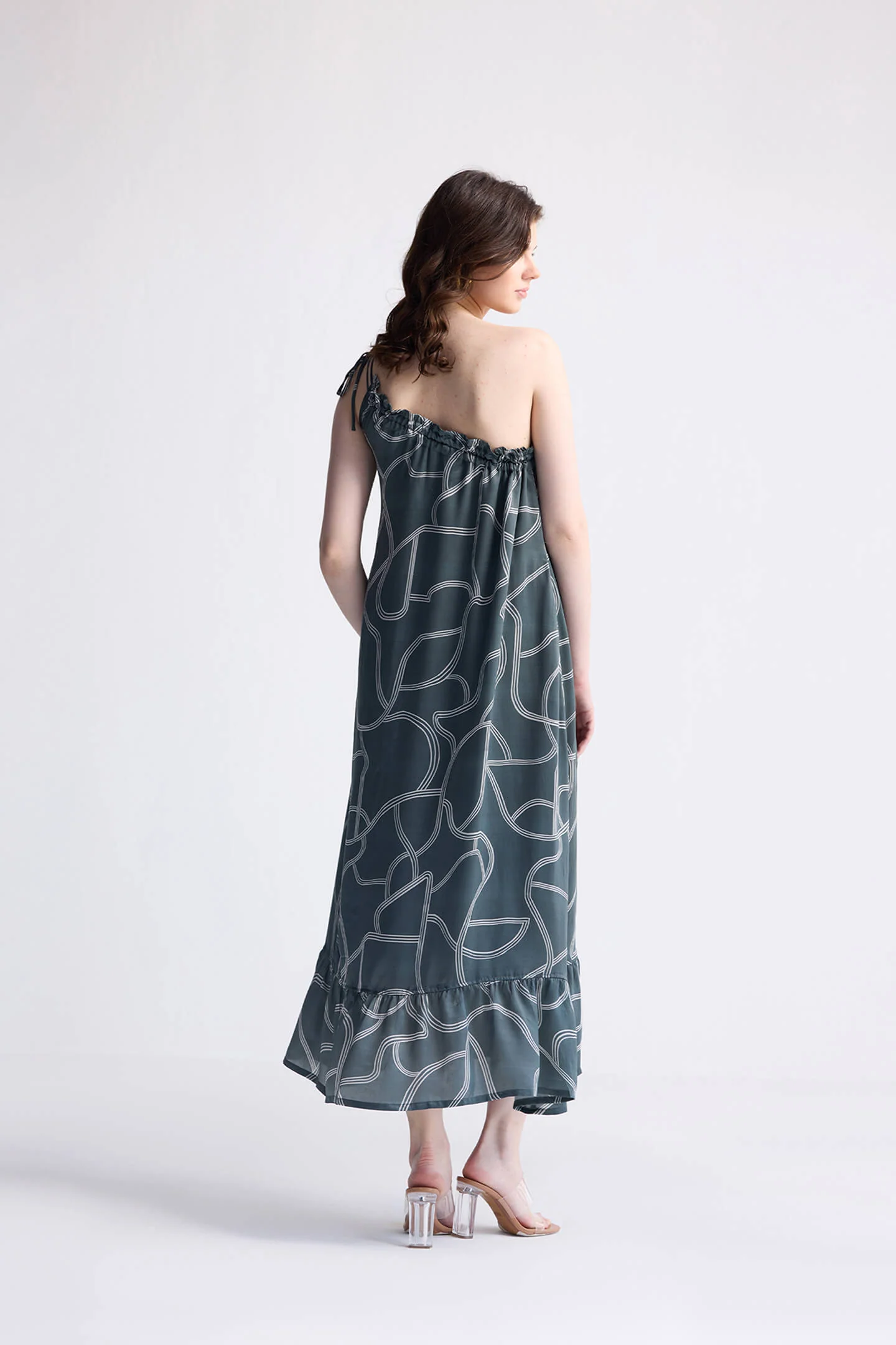 One Shoulder Maxi Dress in Abstract Stripes - Image 2