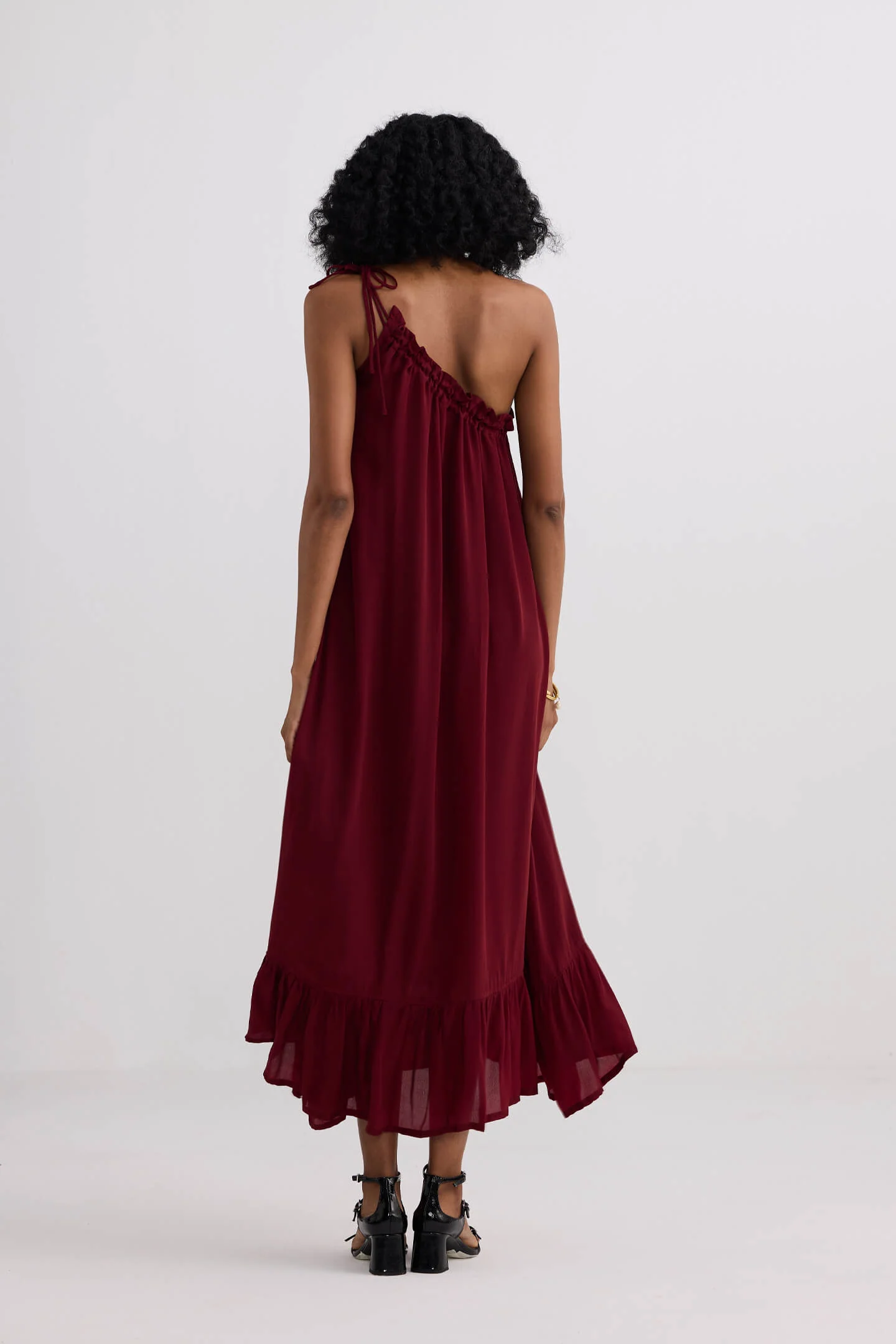 One-shoulder Maxi dress in Burgundy - Image 2