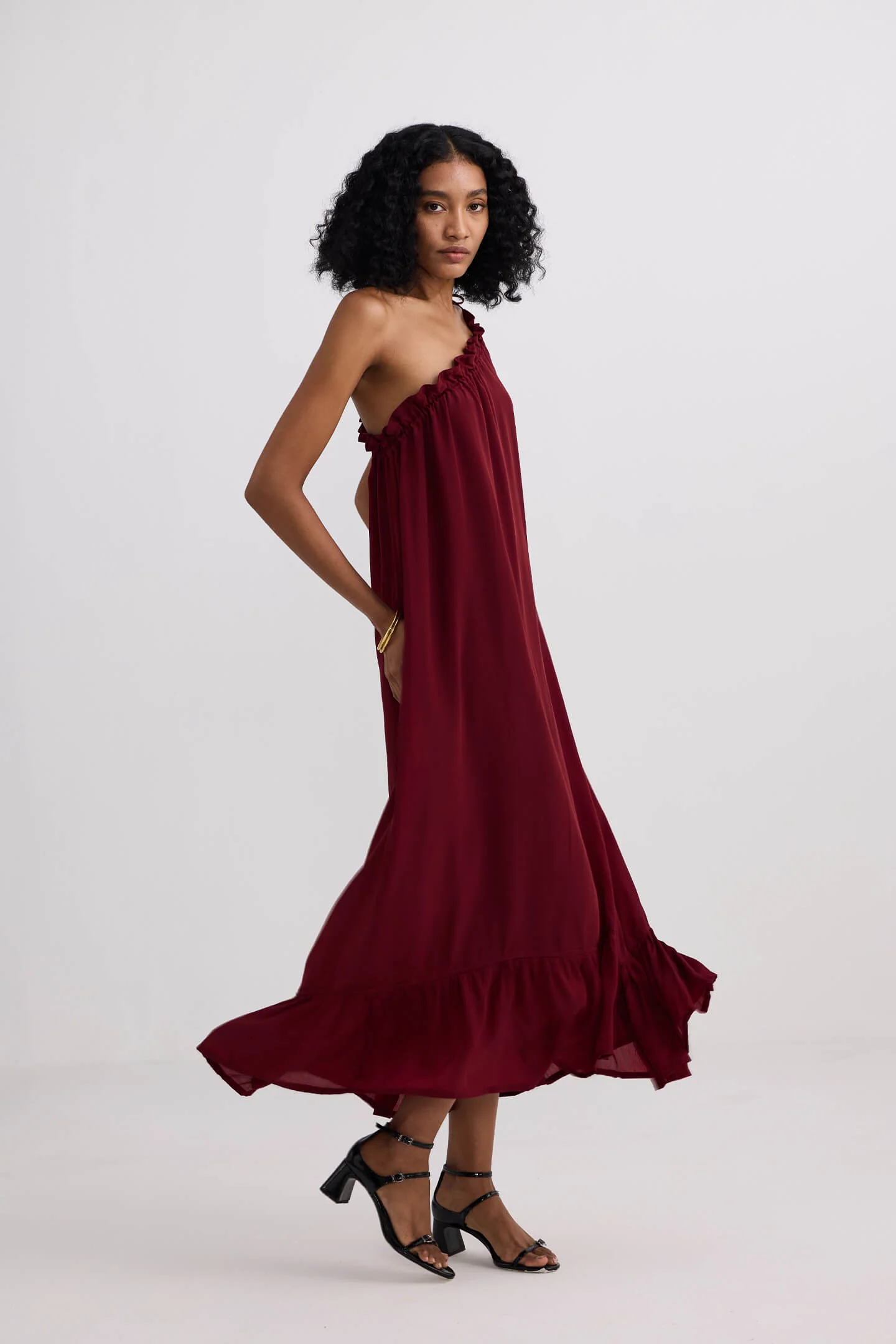 One-shoulder Maxi dress in Burgundy - Image 3