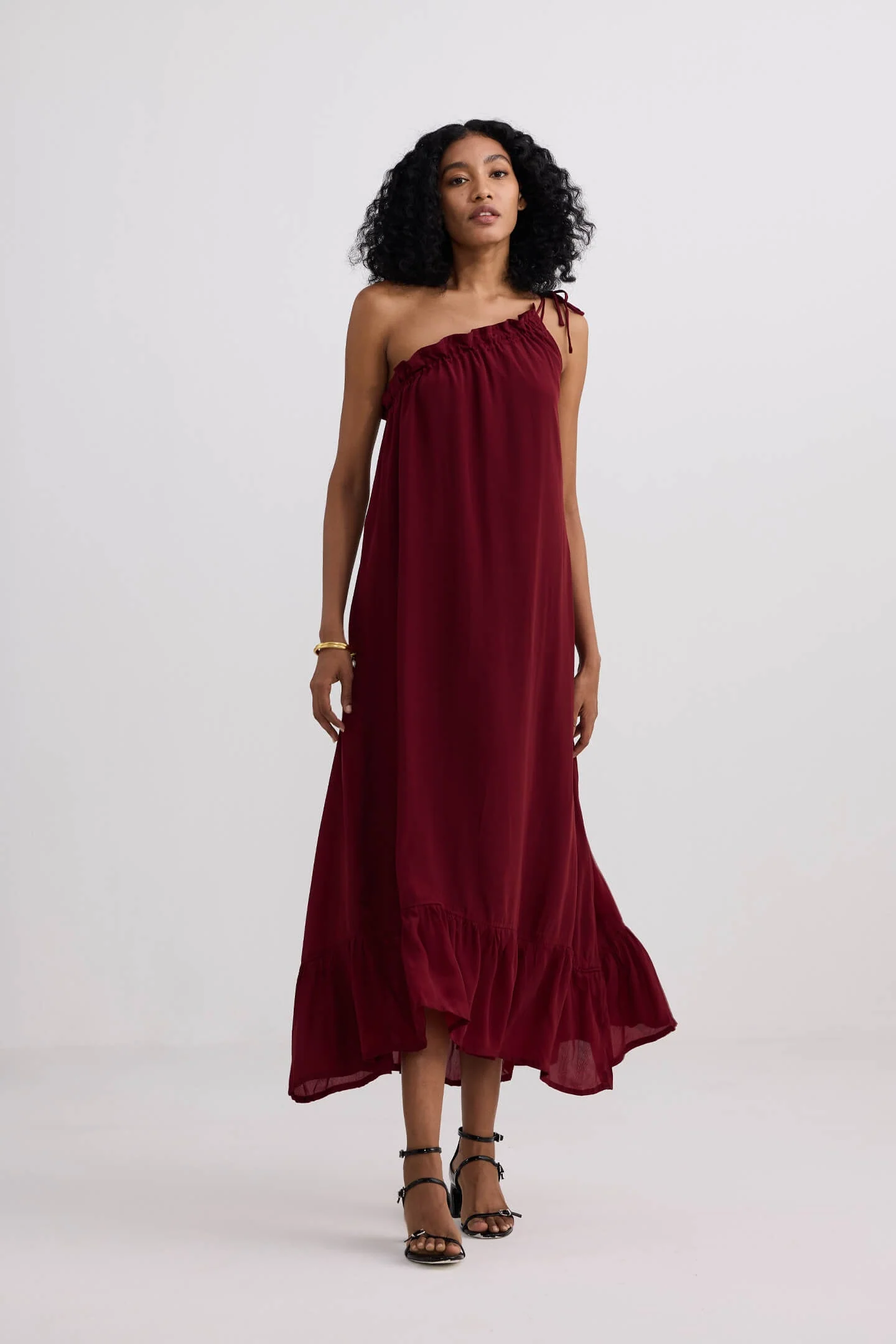 One-shoulder Maxi dress in Burgundy - Image 7