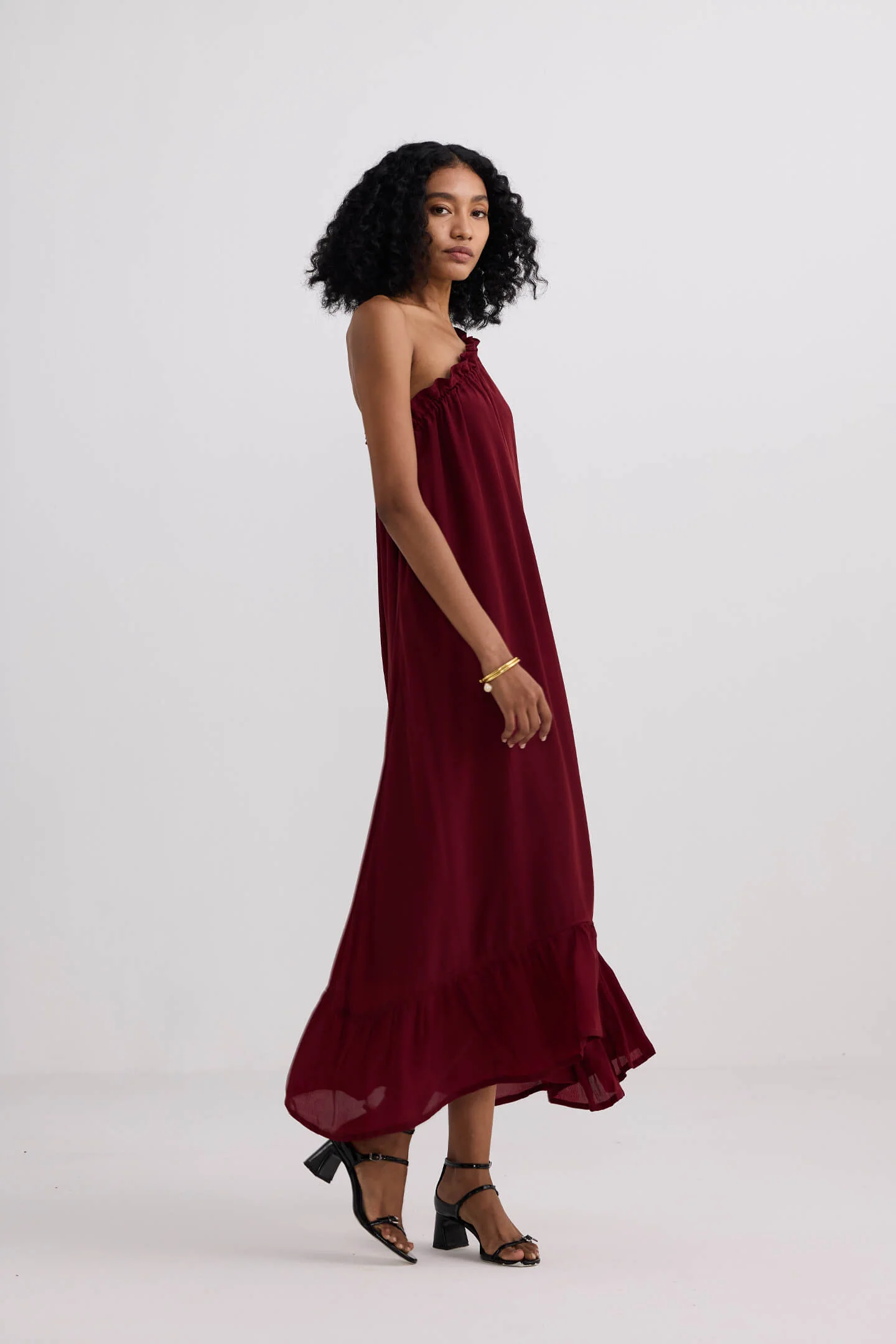One-shoulder Maxi dress in Burgundy - Image 8