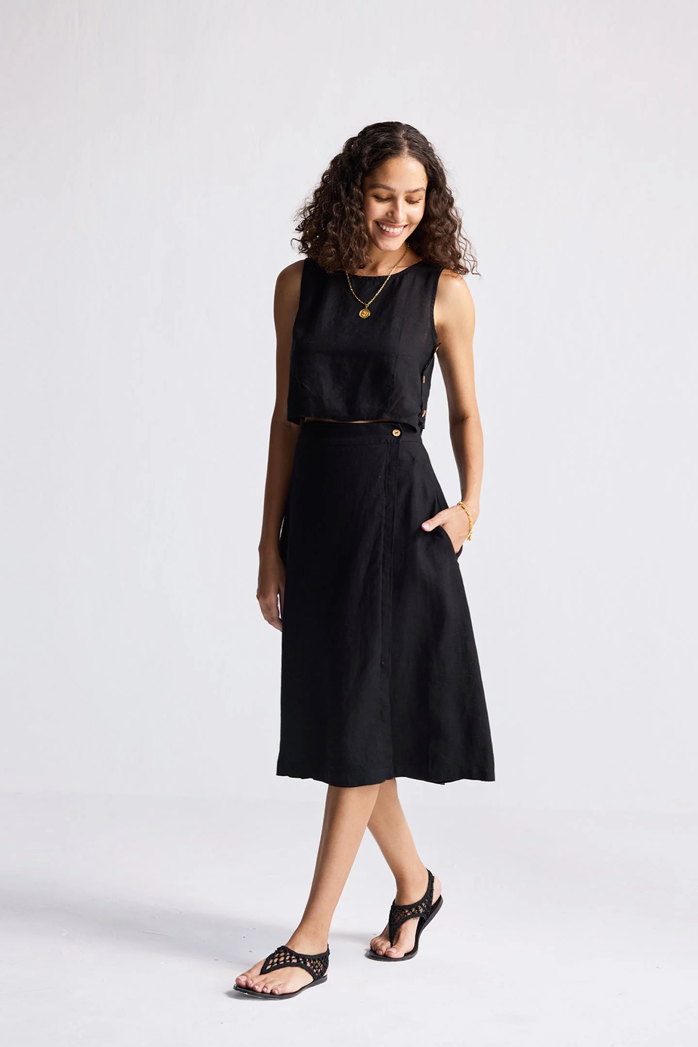 Overlap Midi Skirt in Black - Image 9