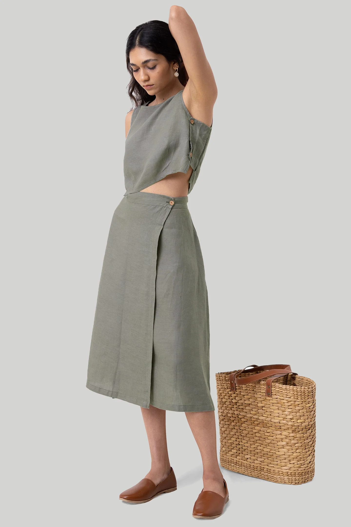 Overlap Midi Skirt in Dark Green - Image 4