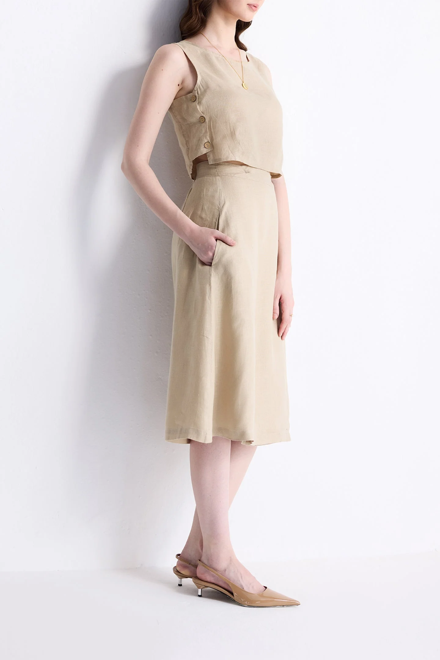 Overlap Midi Skirt in Neutral Beige - Image 2