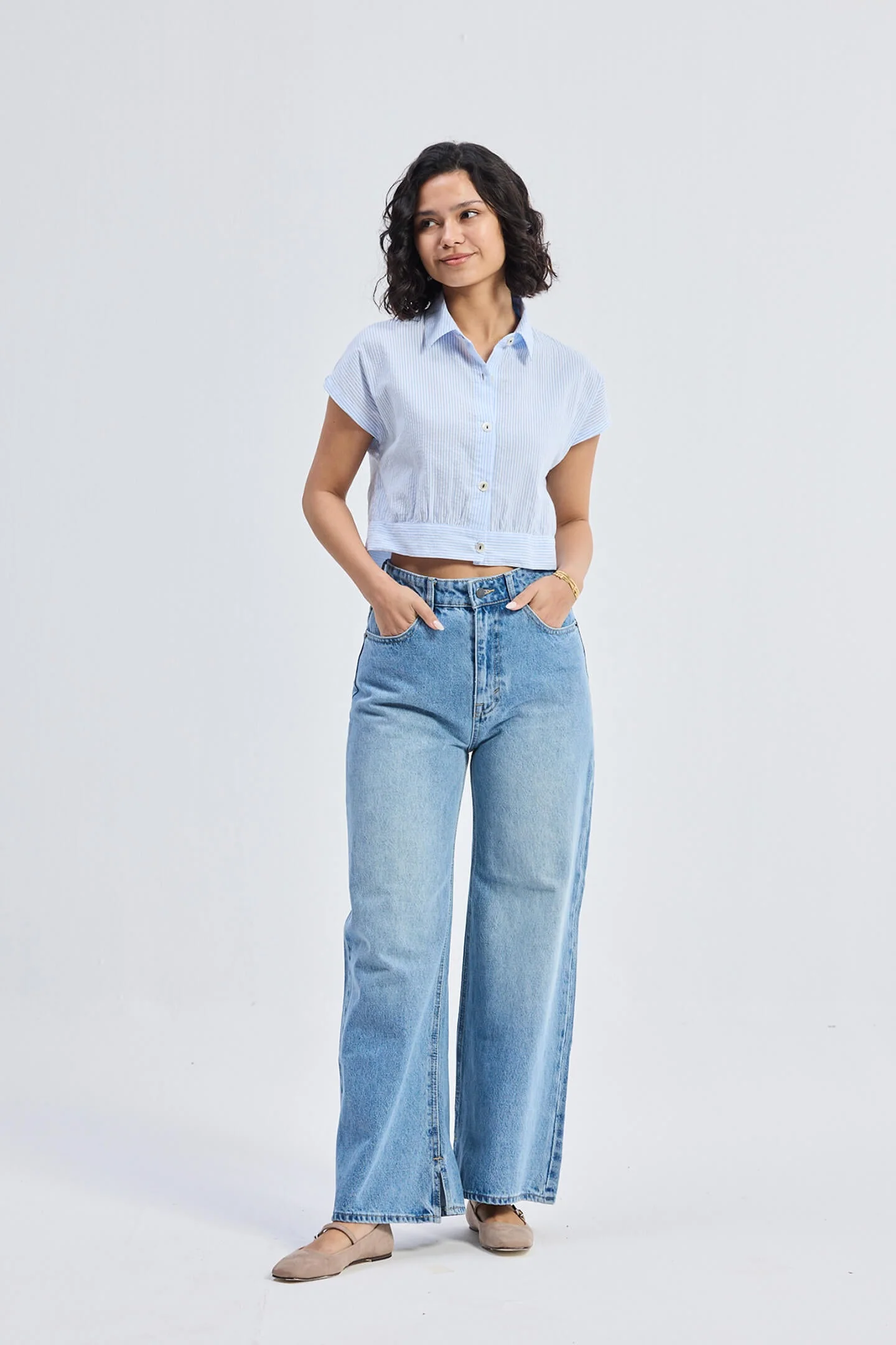 Oversized Crop Shirt in Classic Stripes - Image 6
