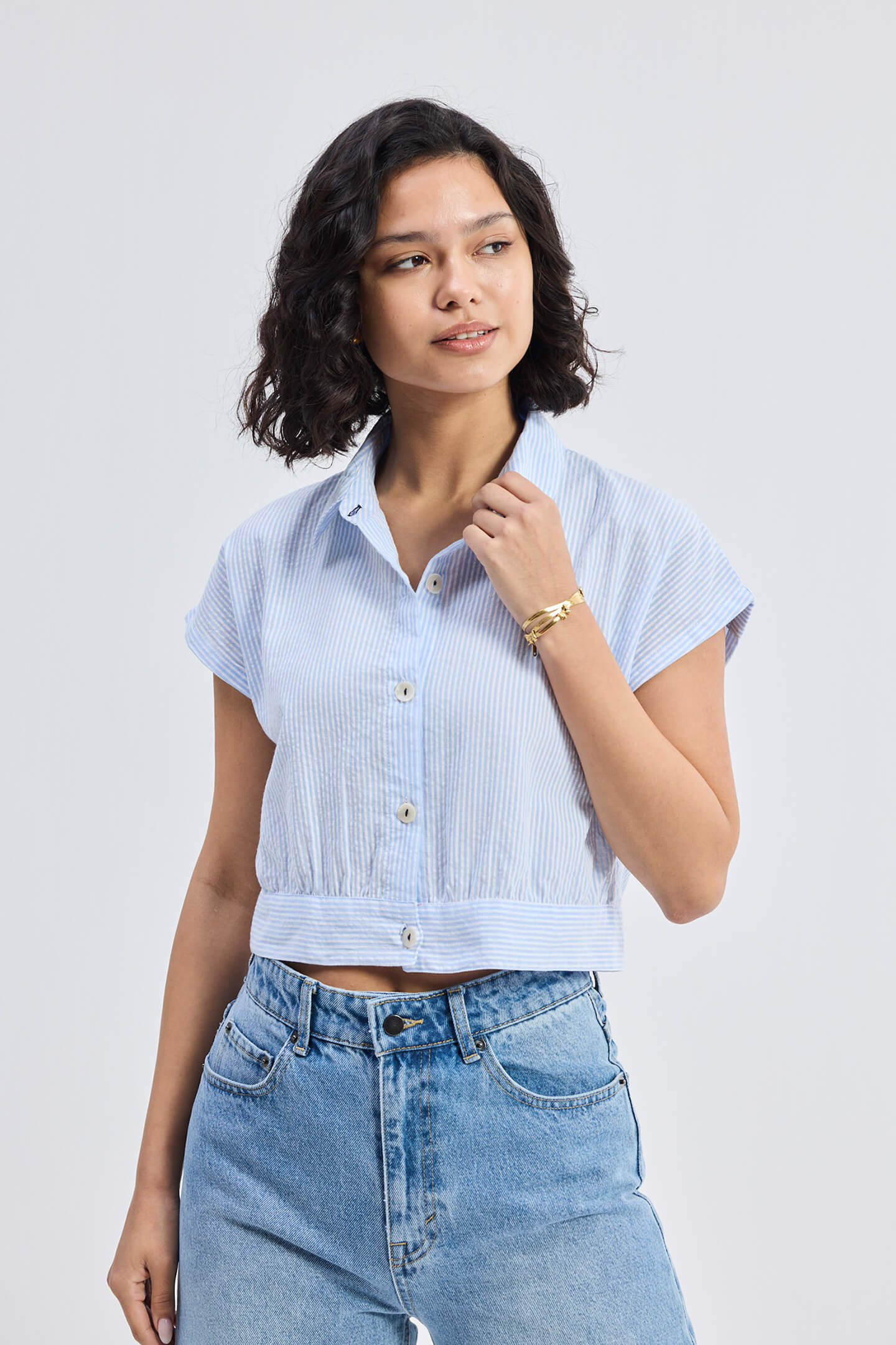 Oversized Crop Shirt in Classic Stripes - Image 7