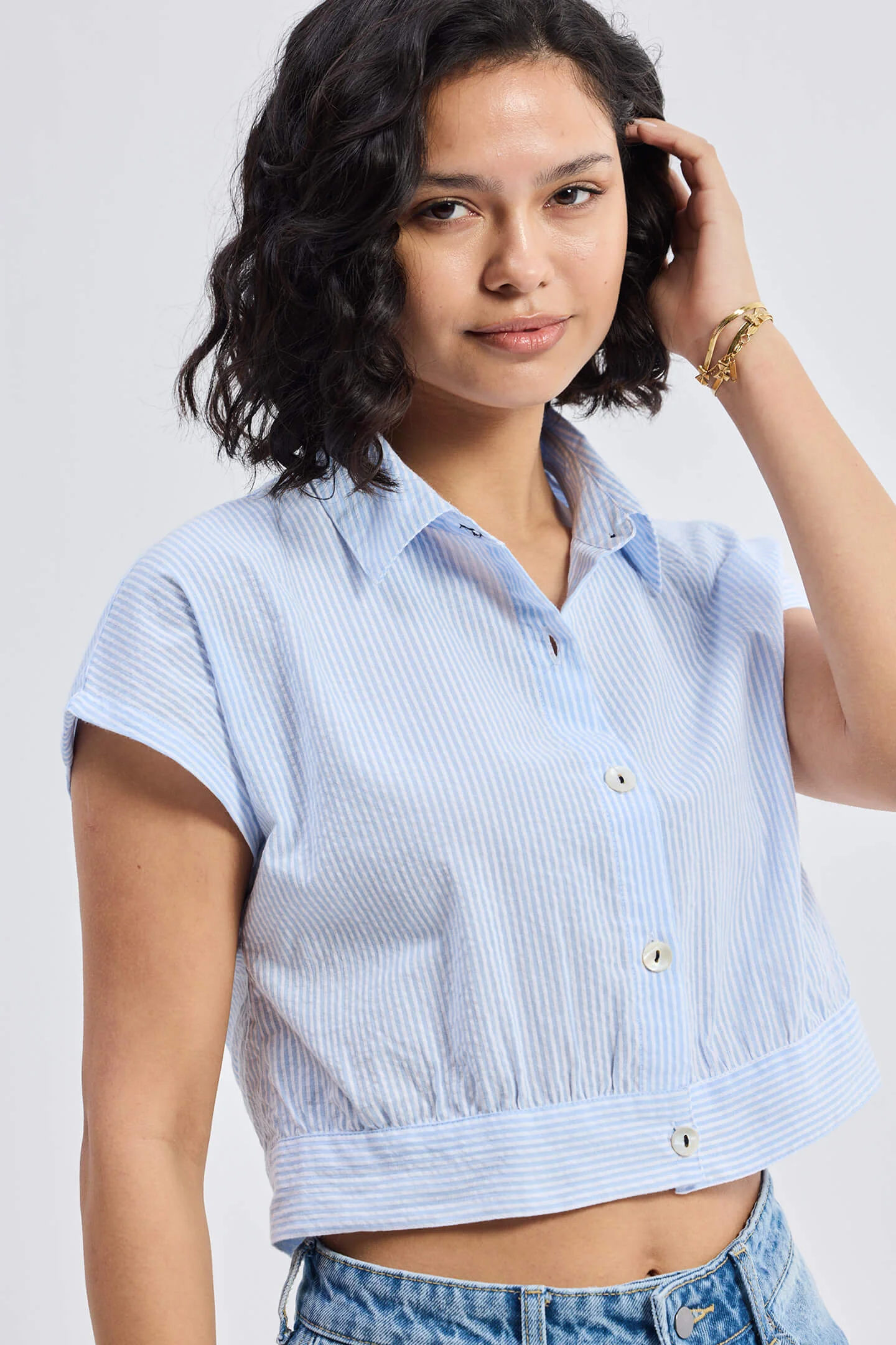 Oversized Crop Shirt in Classic Stripes - Image 8