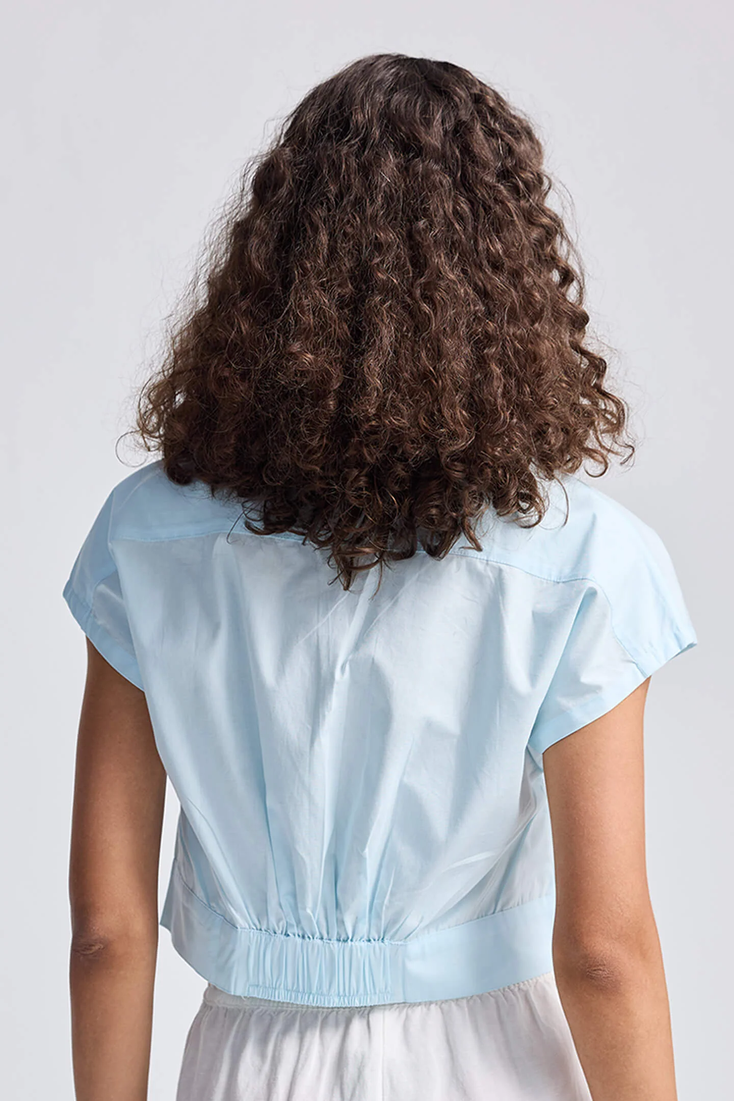 Oversized Crop Shirt in Summer Blue - Image 2