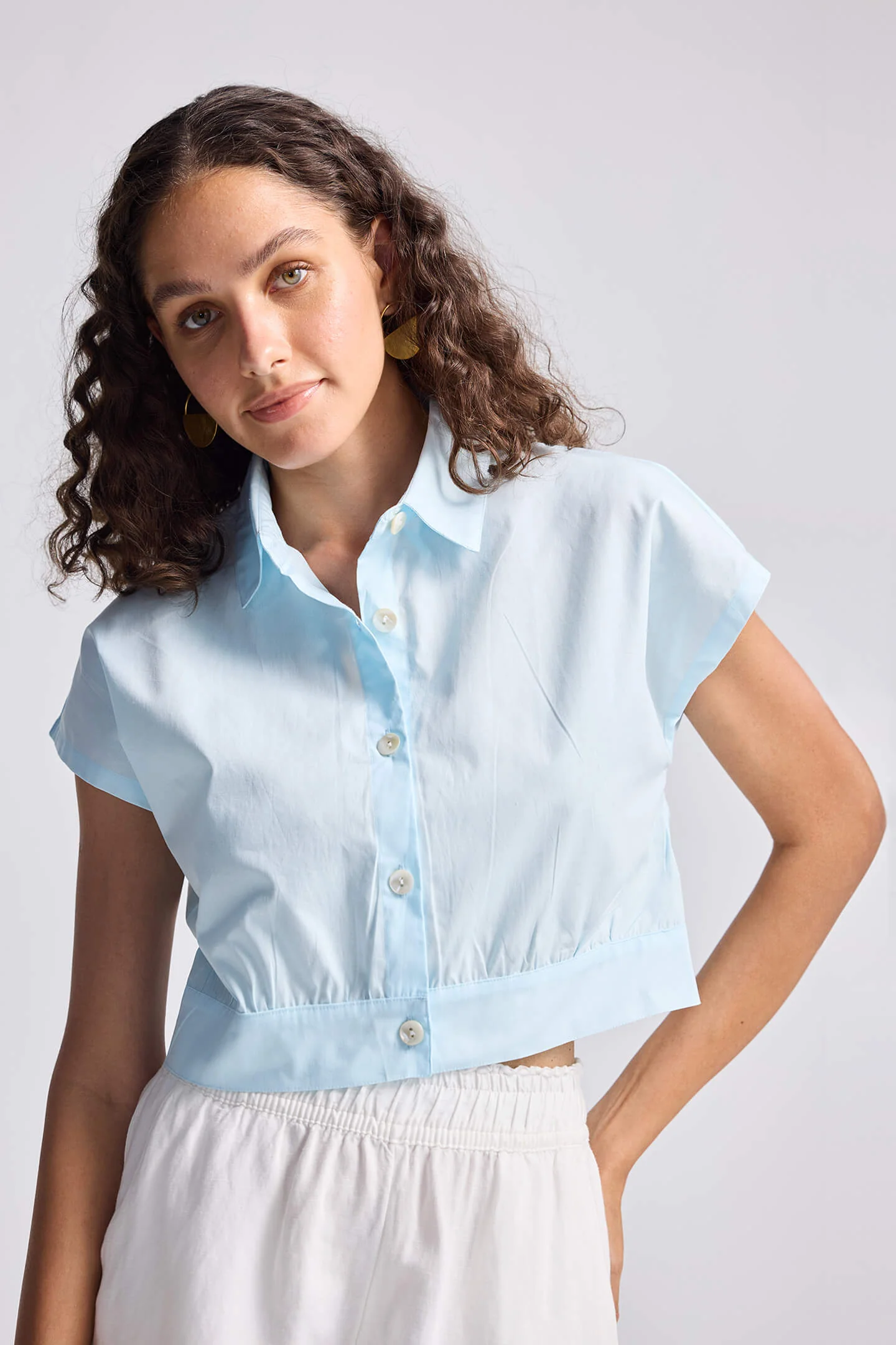 Oversized Crop Shirt in Summer Blue - Image 3