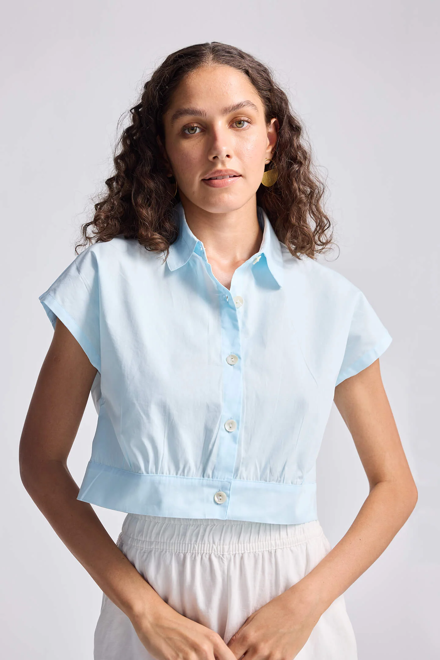 Oversized Crop Shirt in Summer Blue - Image 4