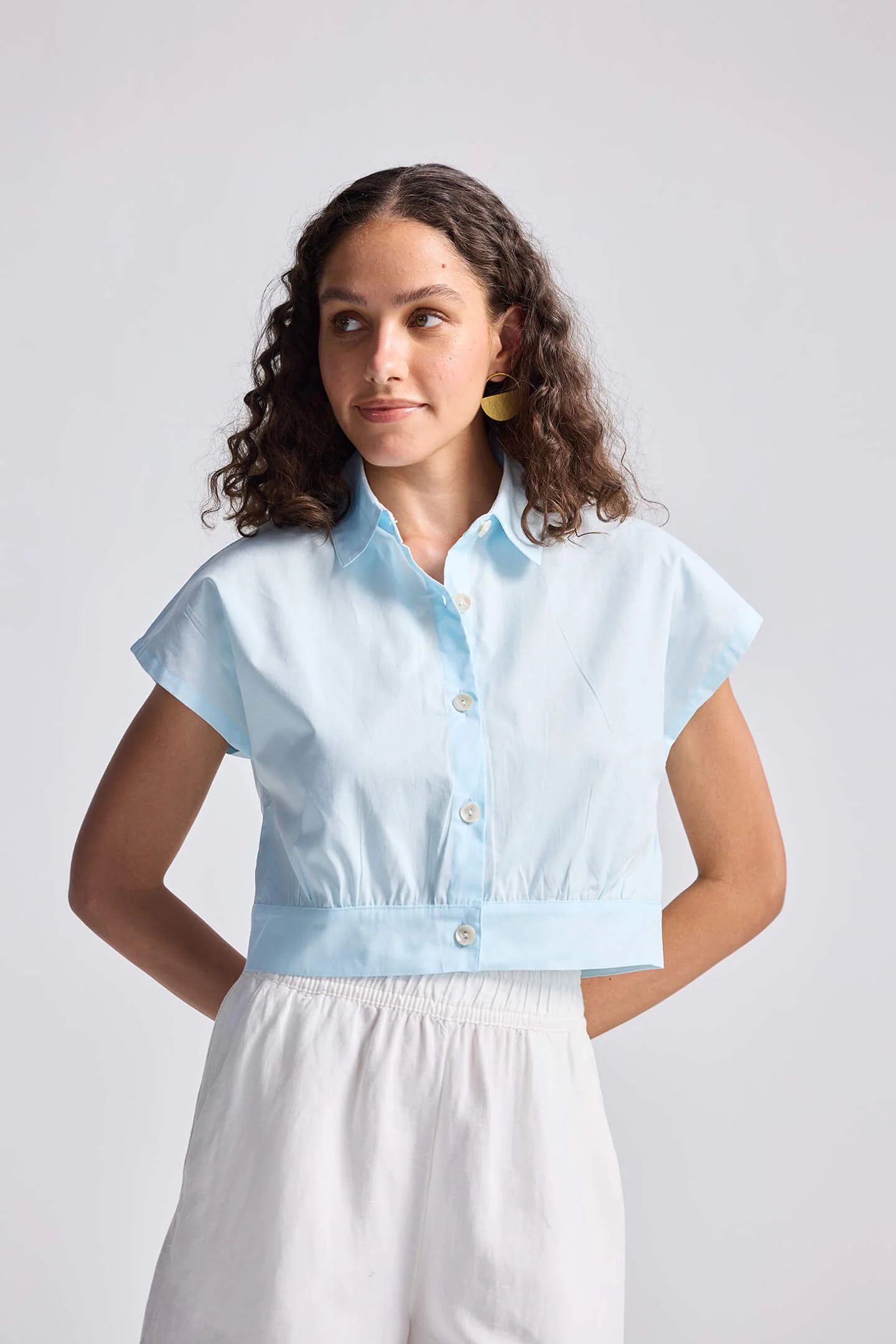 Oversized Crop Shirt in Summer Blue - Image 5
