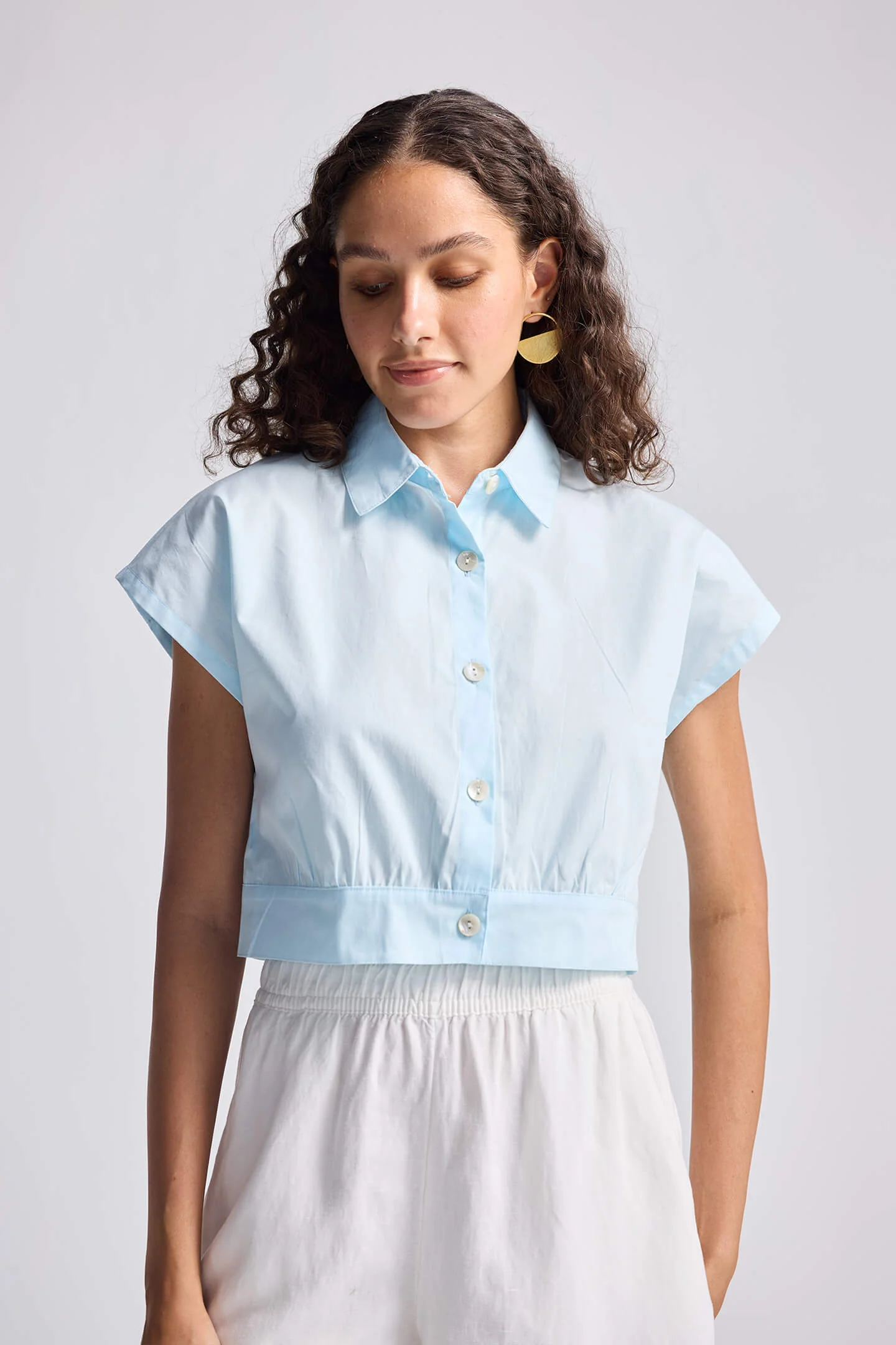 Oversized Crop Shirt in Summer Blue - Image 7