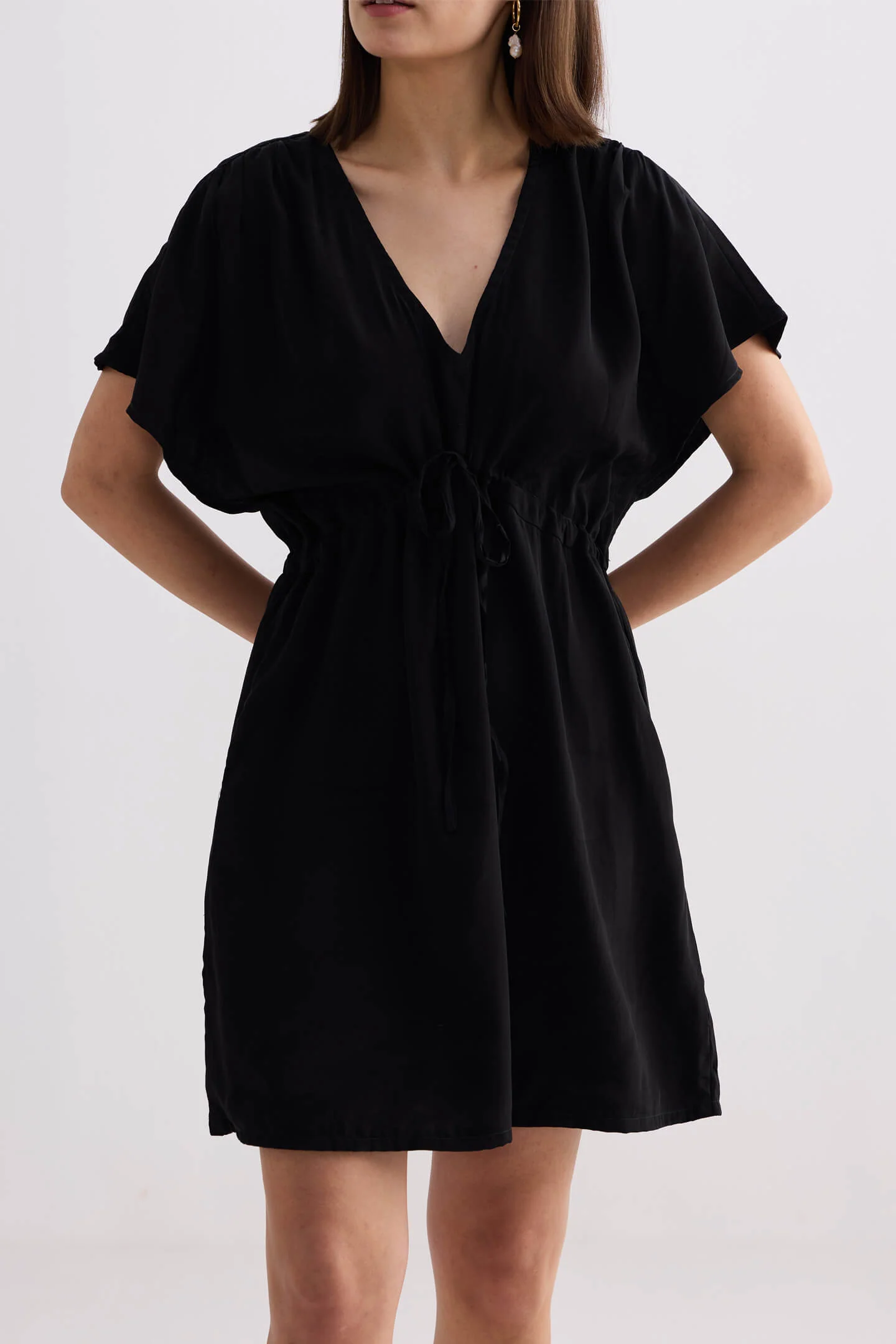 Oversized Gathered Short Dress in Black - Image 9