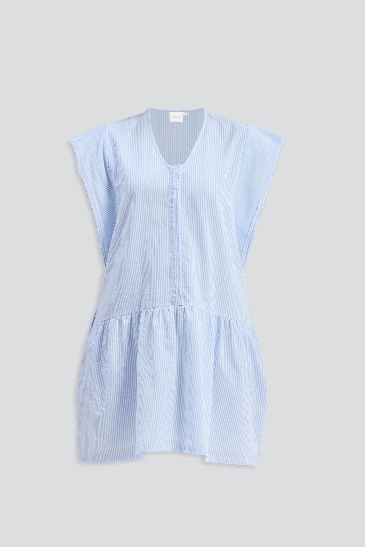 Oversized V neck Short Dress with Frayed Sleeves - Image 9