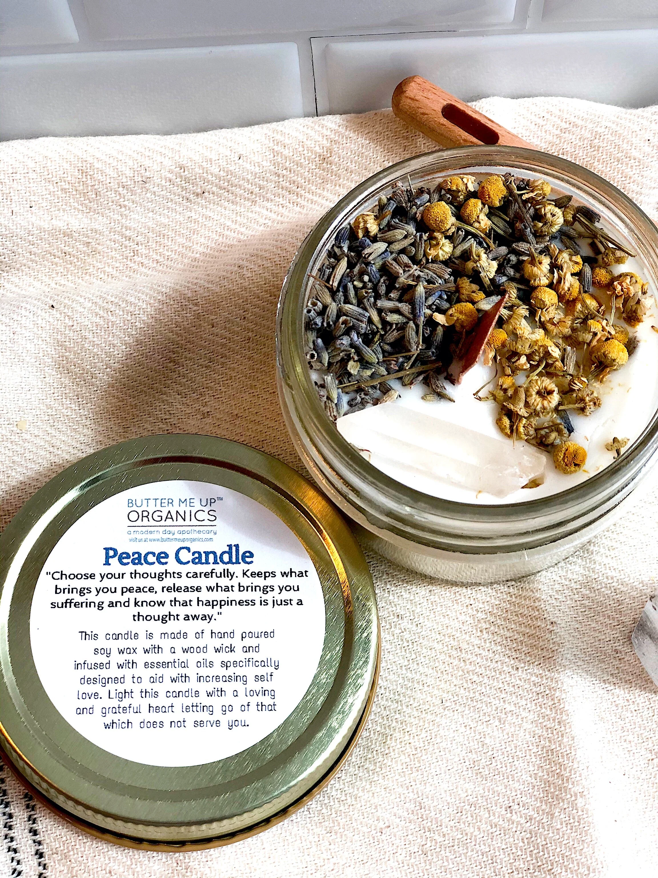 Peace Candle / Serenity Candle / Intention Candle / Ritual Candle / Crystal Candle / Pretty Candle / Organic Soy Wax Candle / Botanicals - Image 8