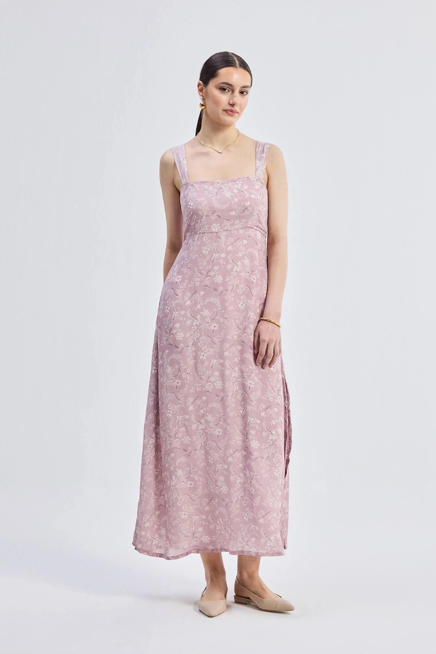 Perfect Floral Maxi with Tapered Straps in Pink - Image 10