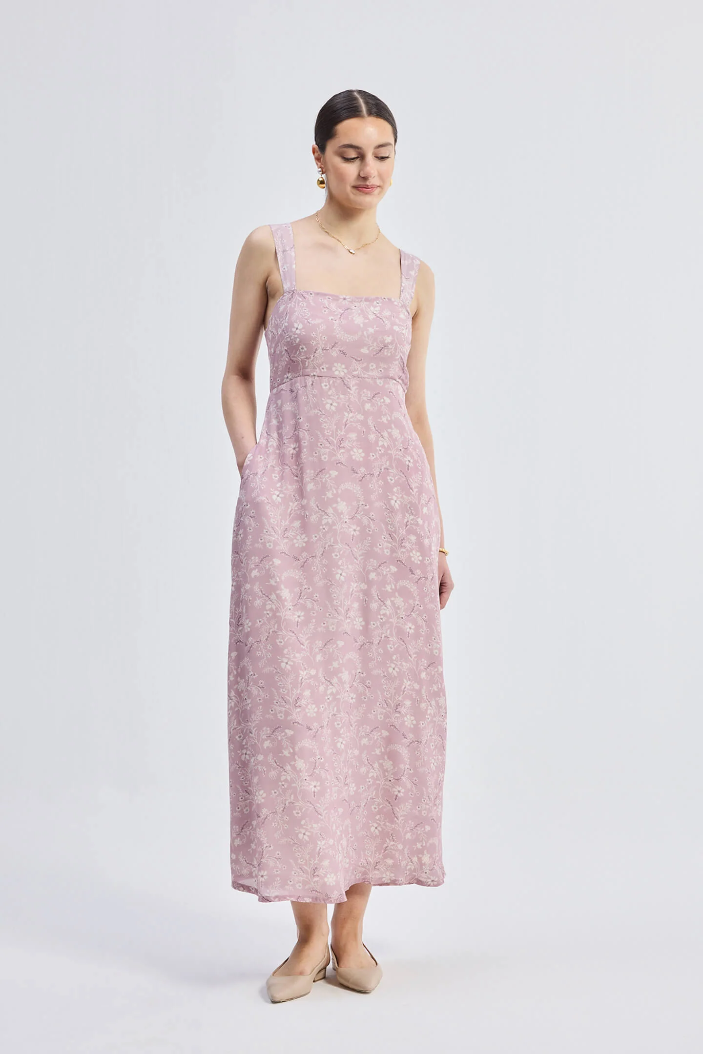 Perfect Floral Maxi with Tapered Straps in Pink - Image 11