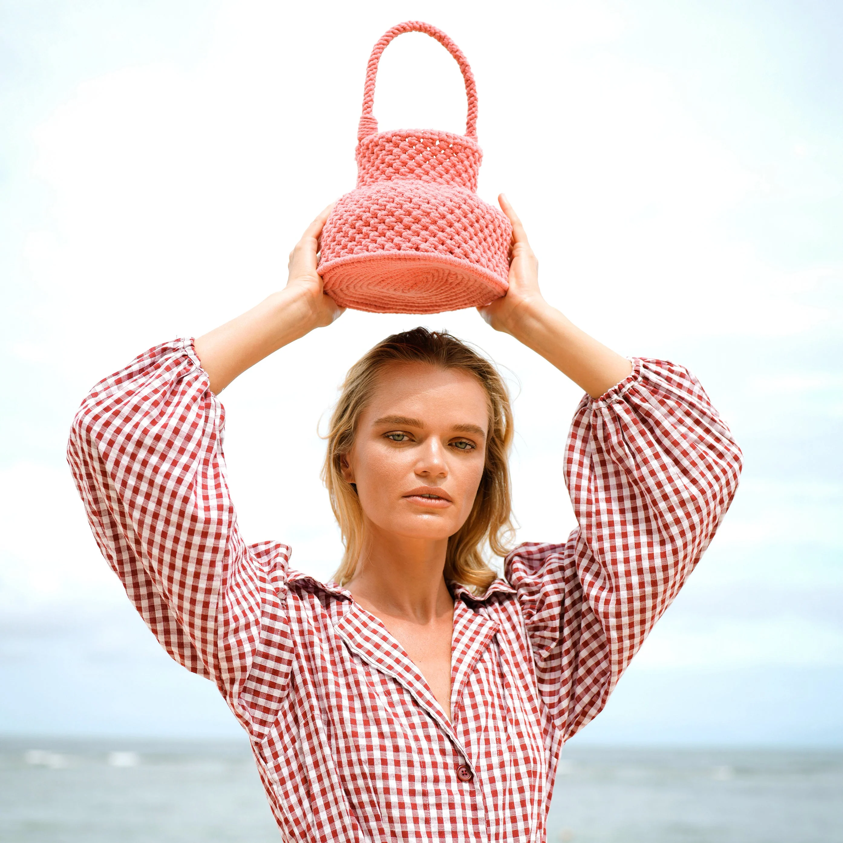 PETITE NAGA Macrame Bucket Bag, in Candy Pink - Image 2
