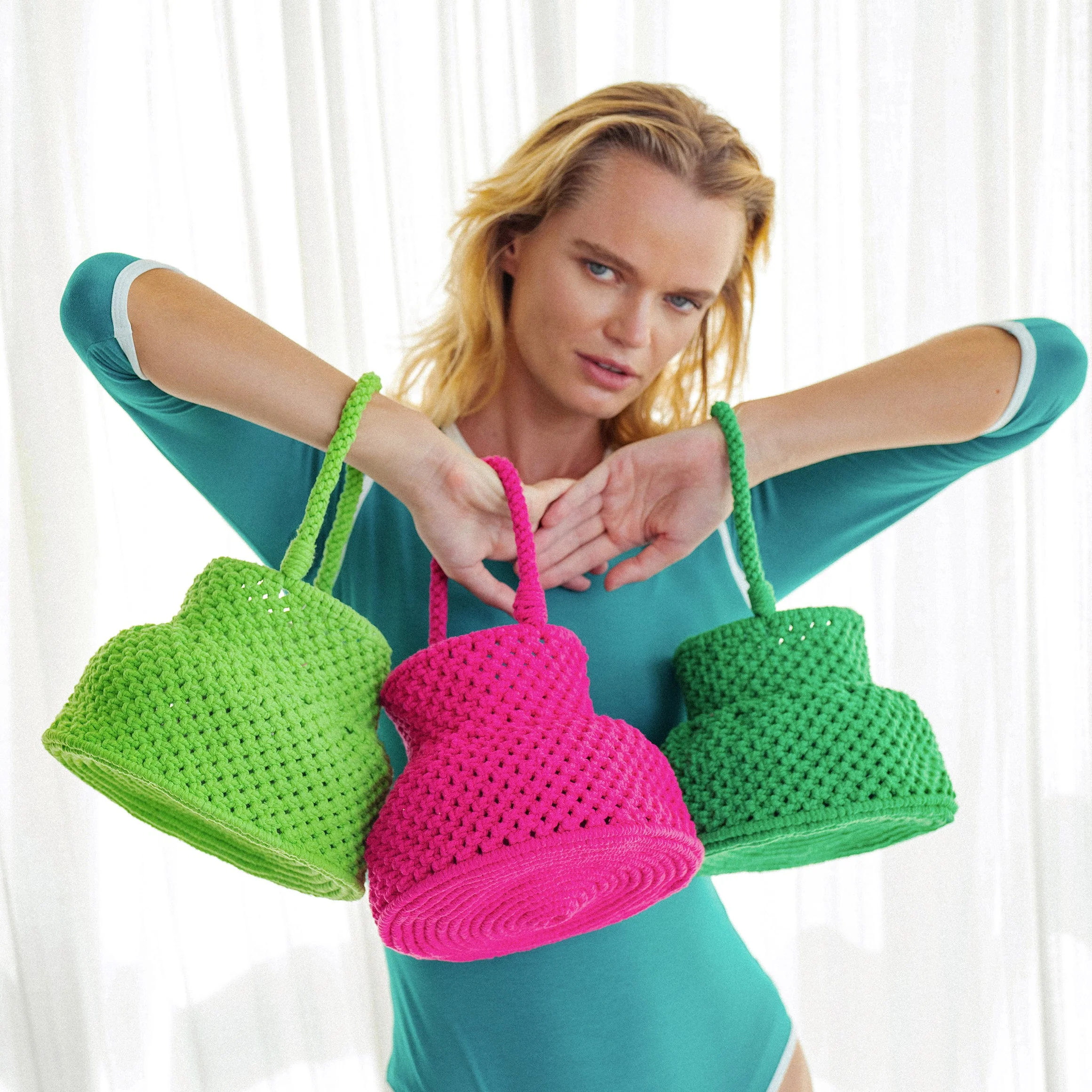 PETITE NAGA Macrame Bucket Bag In Dragonfruit Pink - Image 3