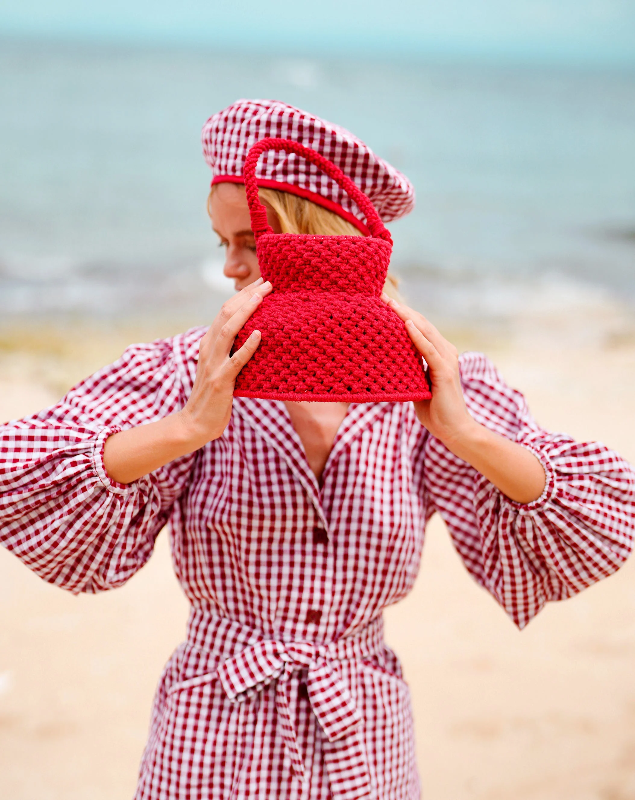 PETITE NAGA Macrame Bucket Bag In Scarlet Red - Image 4
