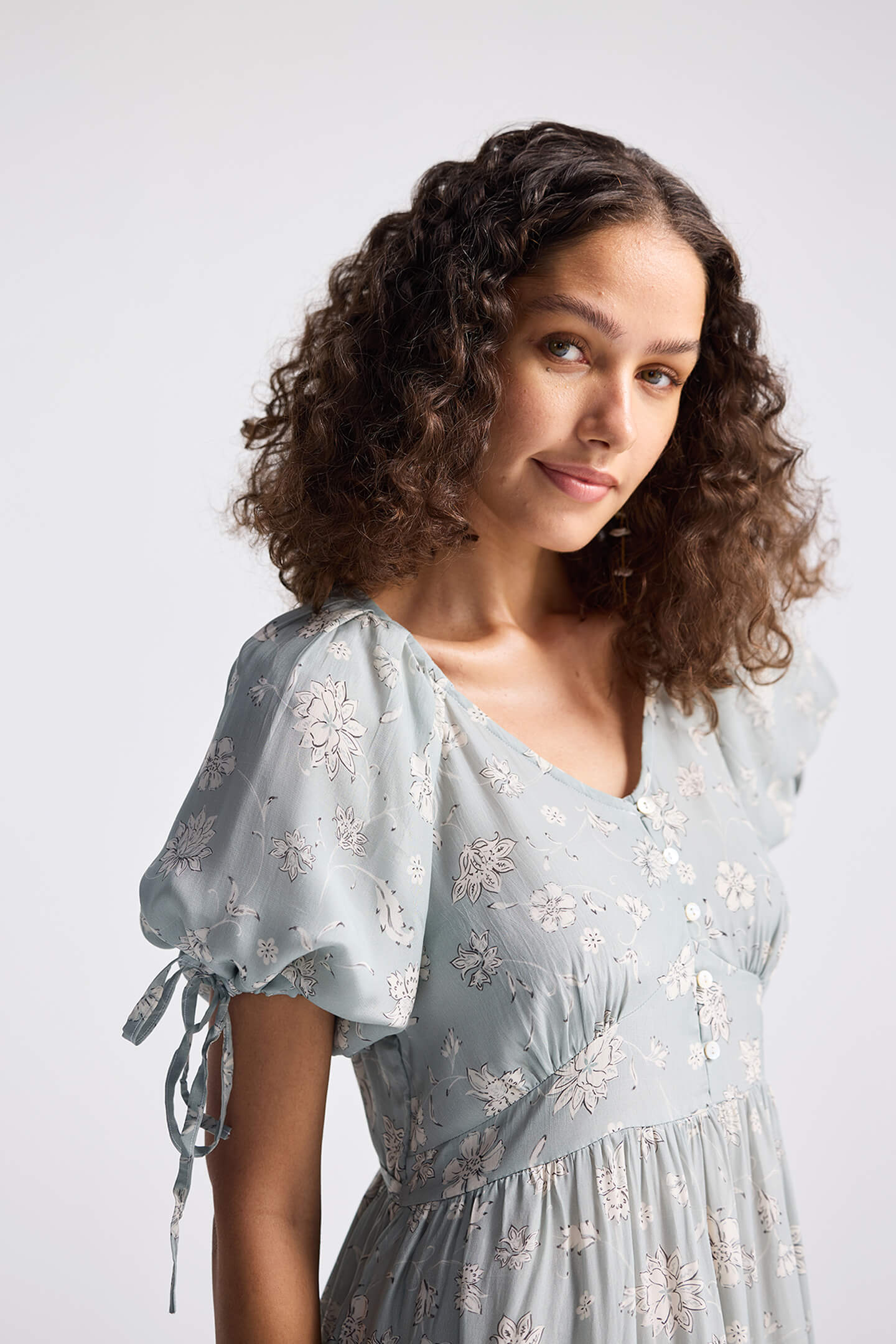 Puff Sleeve Midi Dress in Sage Green - Image 6