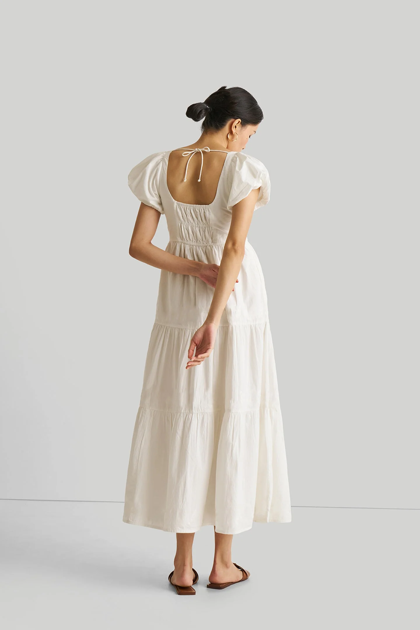 Puff Sleeve Tiered Dress in White - Image 2