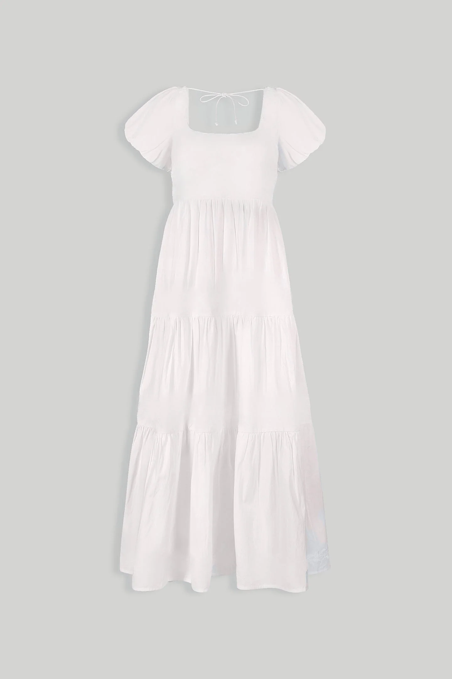Puff Sleeve Tiered Dress in White - Image 7